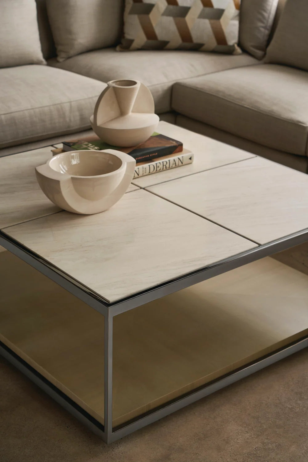 Luxury Square Travertine Stone Coffee Table Modern Italian Style for Villa