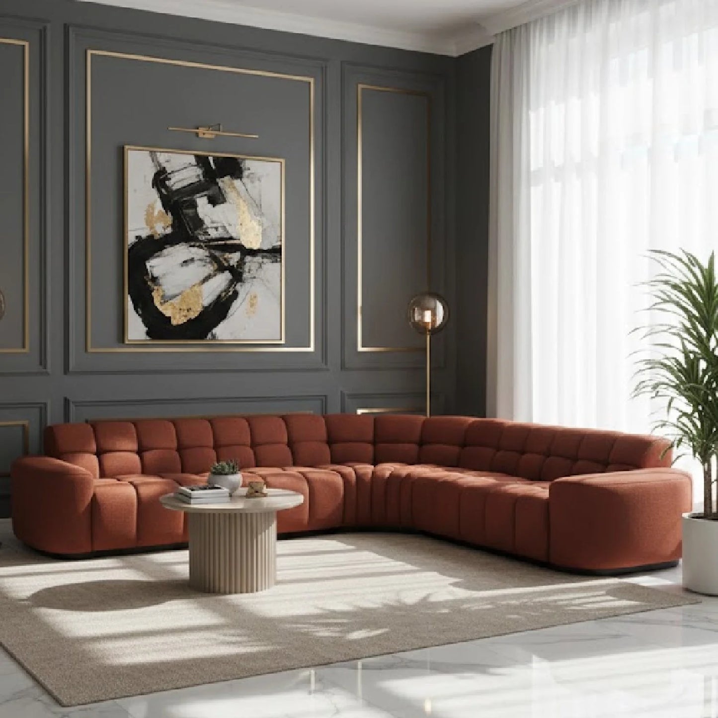Luxury Square Tufted L-Shaped Sectional Sofa Modern Italian Style for Villa