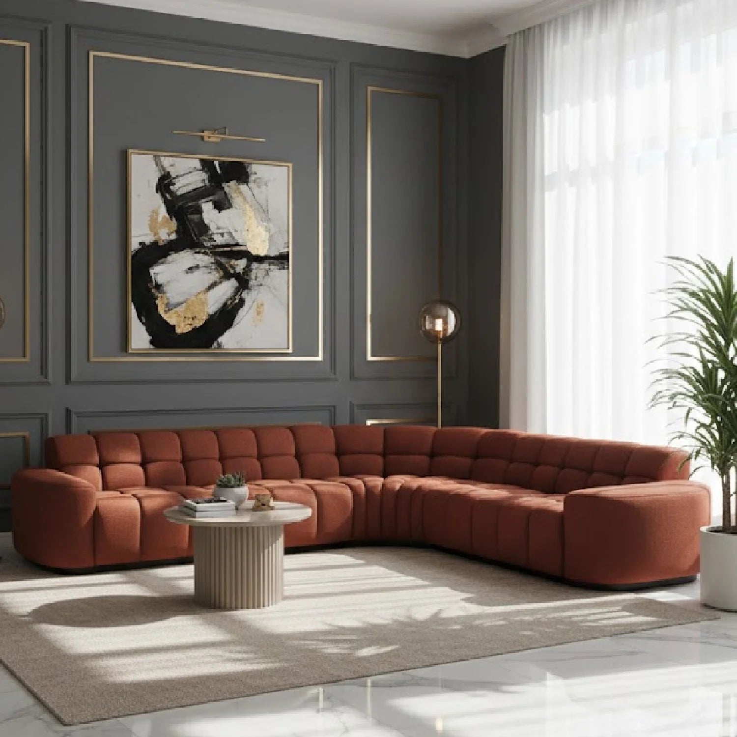 Luxury Square Tufted L-Shaped Sectional Sofa Modern Italian Style for Villa