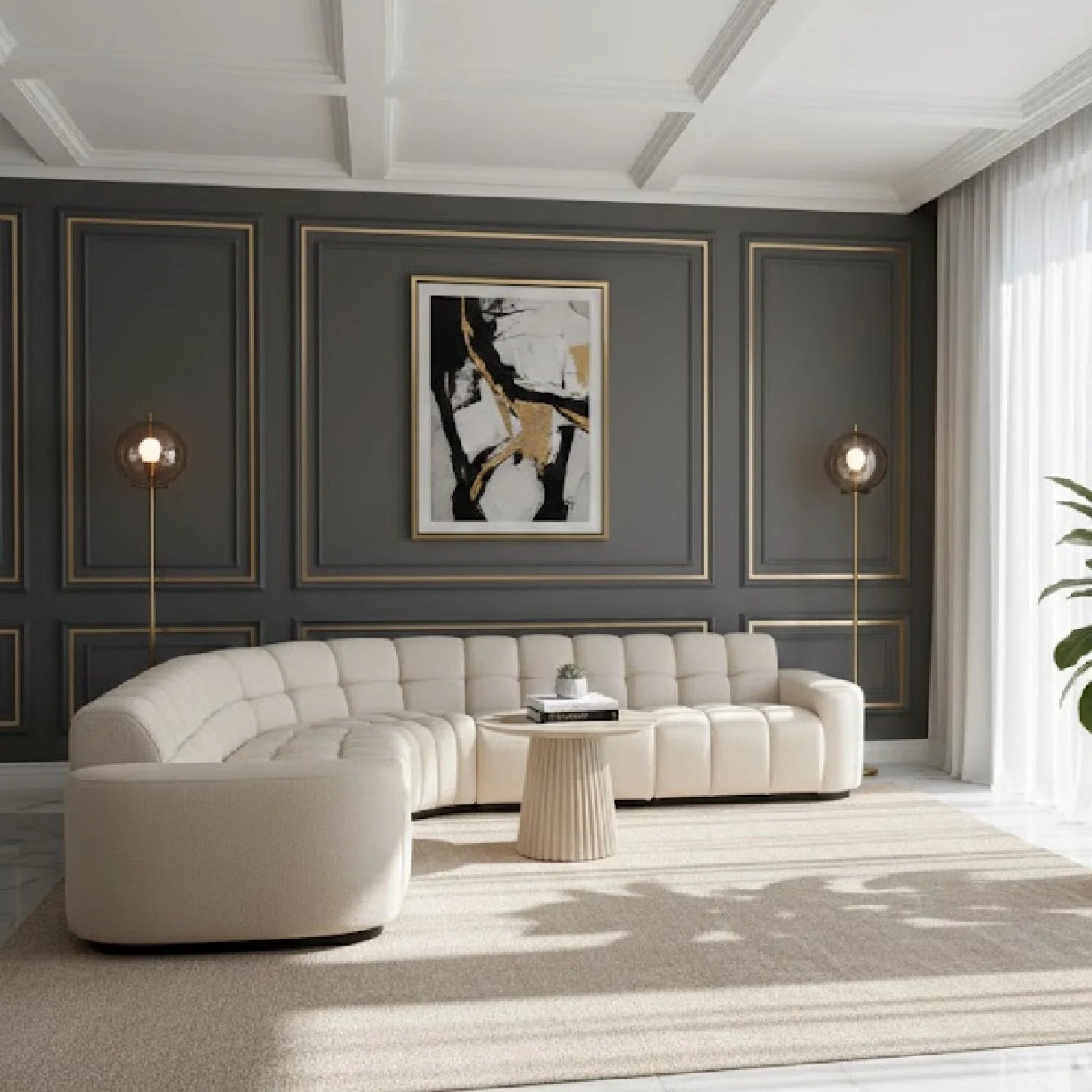 Luxury Square Tufted L-Shaped Sectional Sofa Modern Italian Style for Villa
