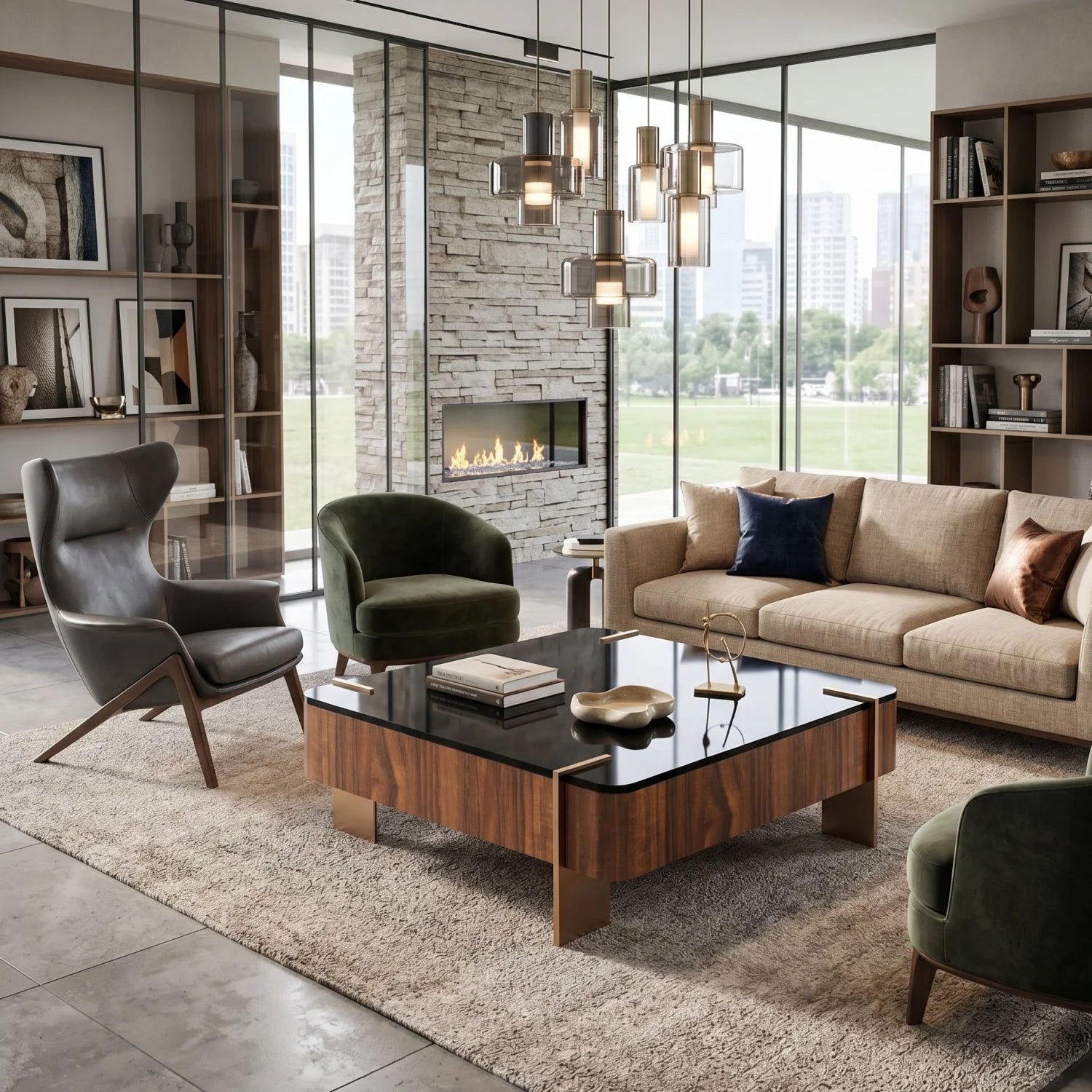 Luxury Square Walnut Coffee Table Modern Italian Style for Villa