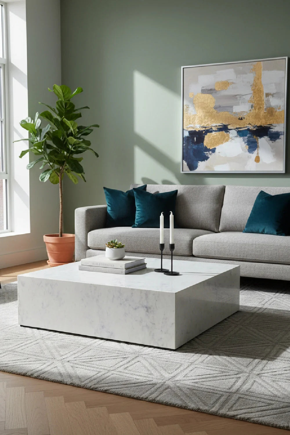 Luxury Square White Marble Coffee Table Modern Italian Style for Villa