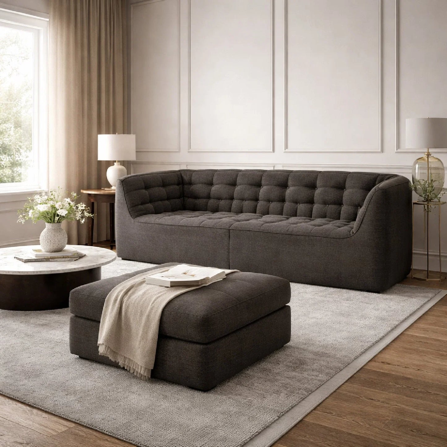 Luxury Stitched Detail 2-Seater Sofa Modern Italian Style for Villa