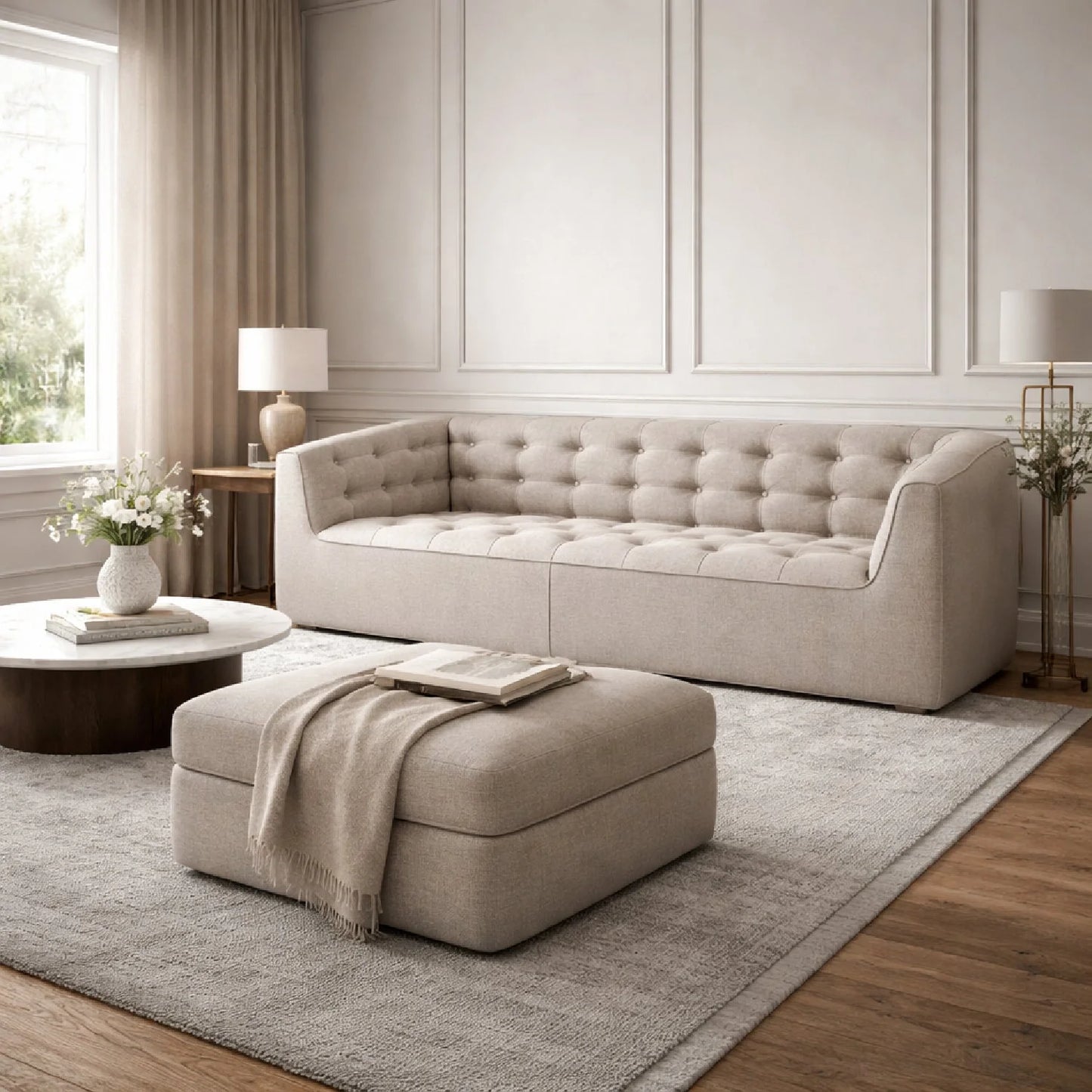 Luxury Stitched Detail 2-Seater Sofa Modern Italian Style for Villa