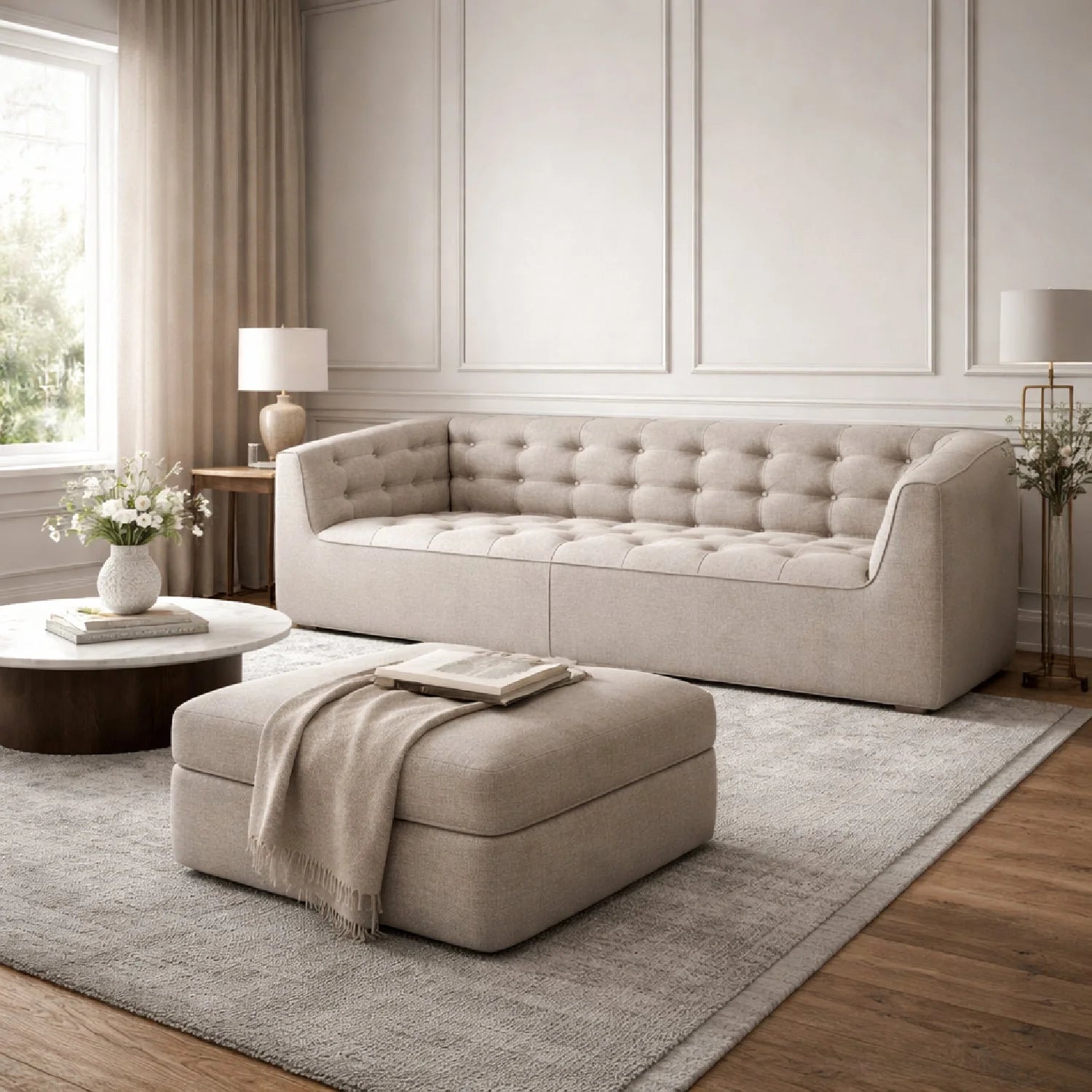 Luxury Stitched Detail 2-Seater Sofa Modern Italian Style for Villa