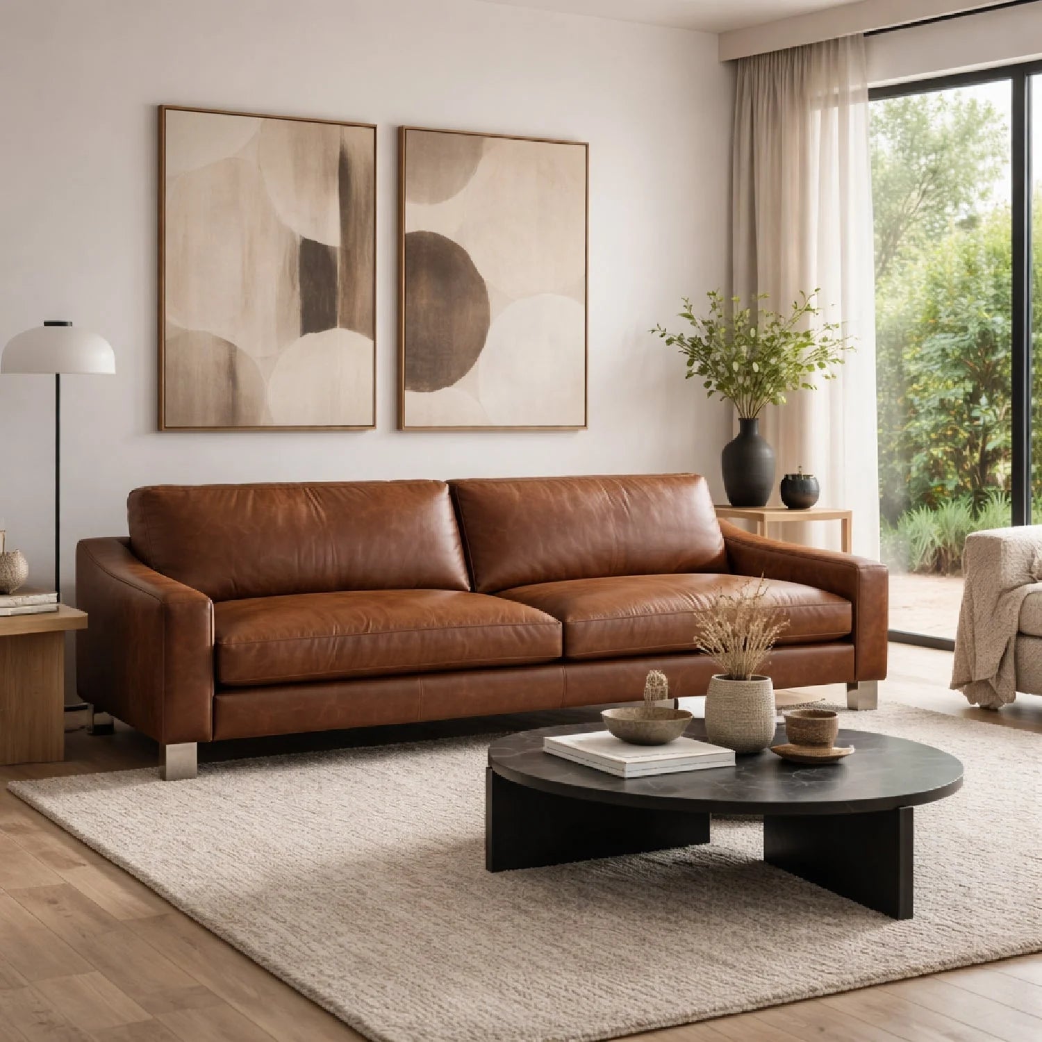 Luxury Stitched Panel Leather Sofa Modern Italian Style for Villa
