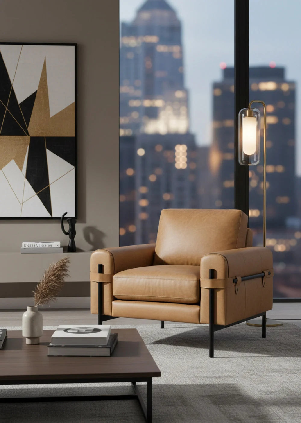 Luxury Strapped Brown Leather Lounge Chair Modern Italian Style for Villa