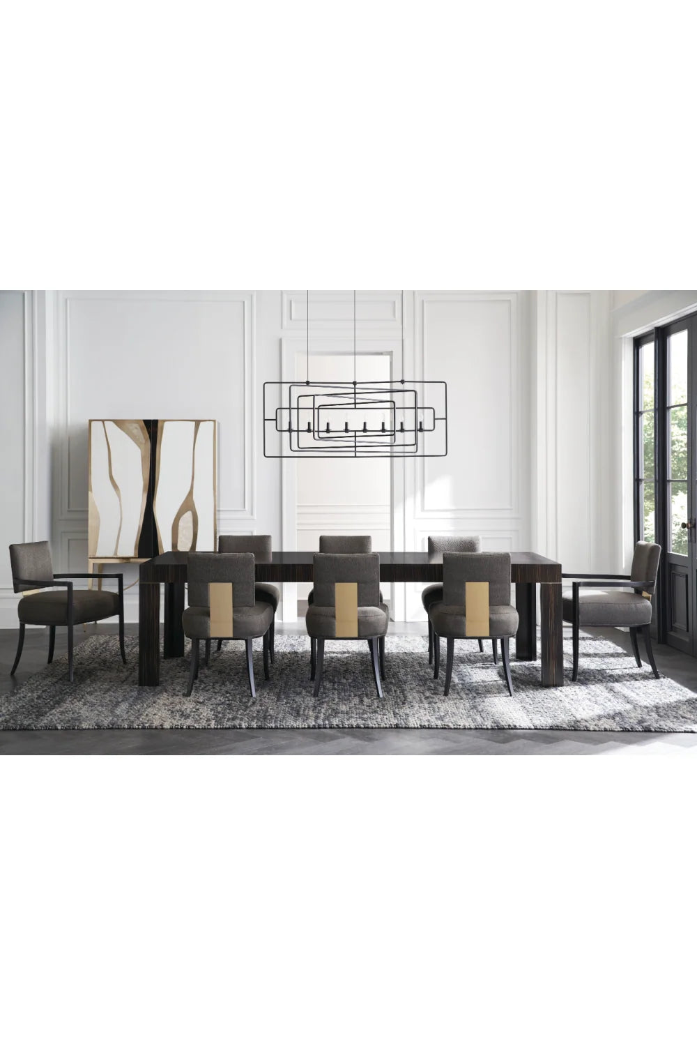 Luxury Striated Wood Extendable Dining Table Modern Italian Style for Villa