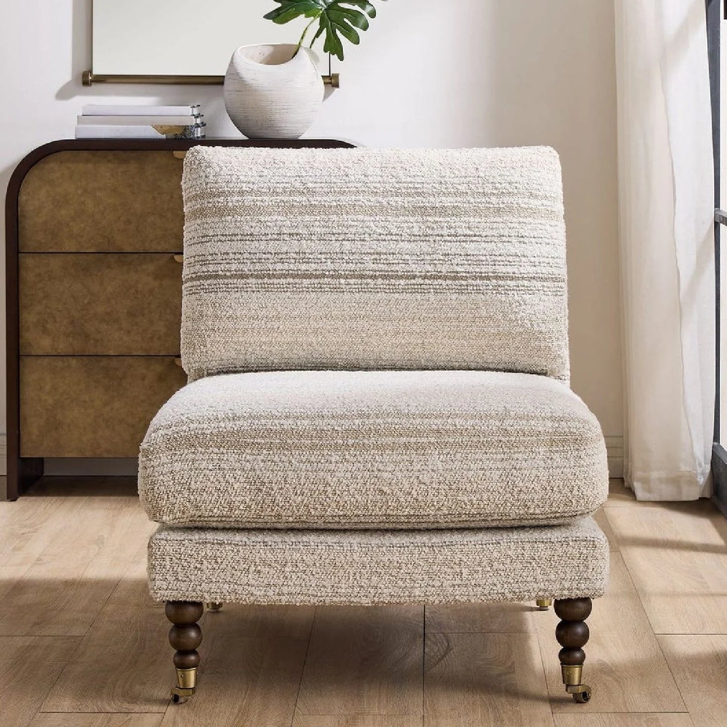 Luxury Striped Boucle Accent Chair European Style for Villa