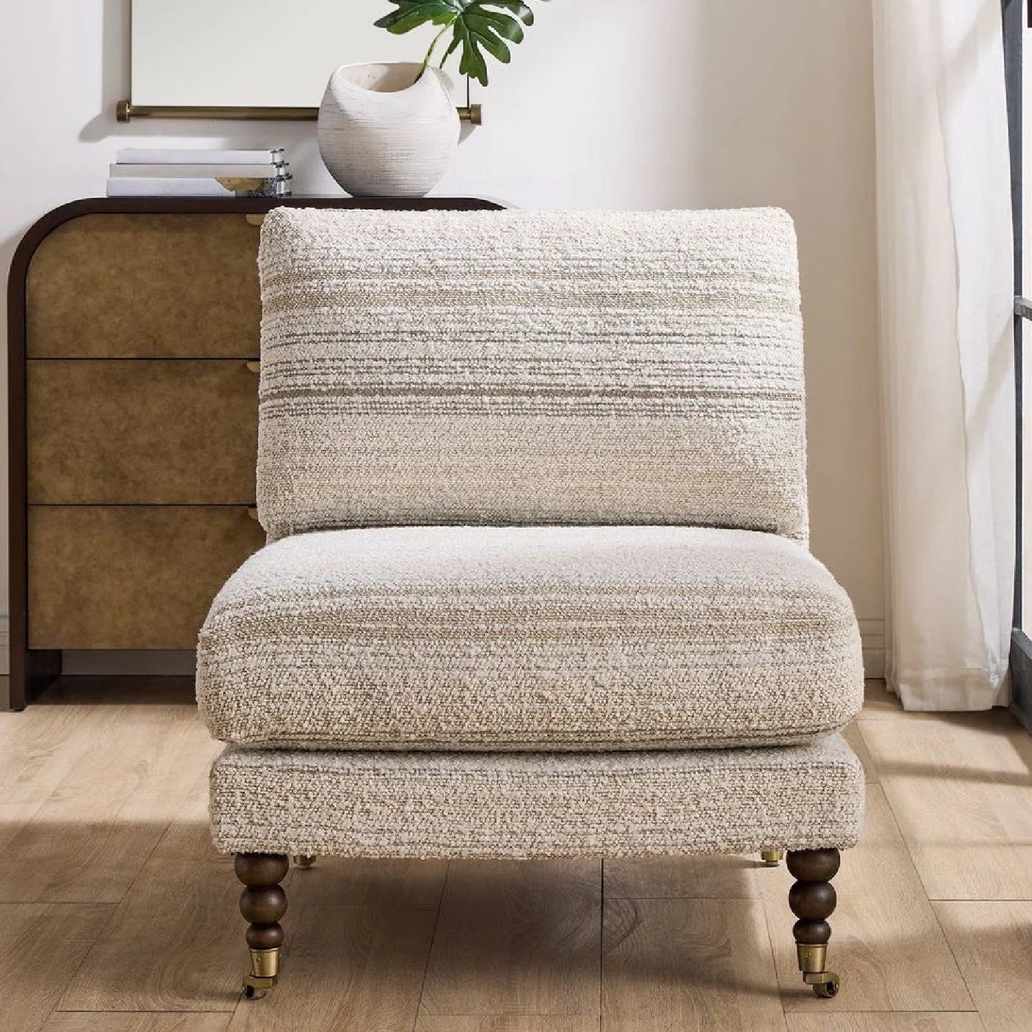Luxury Striped Boucle Accent Chair European Style for Villa