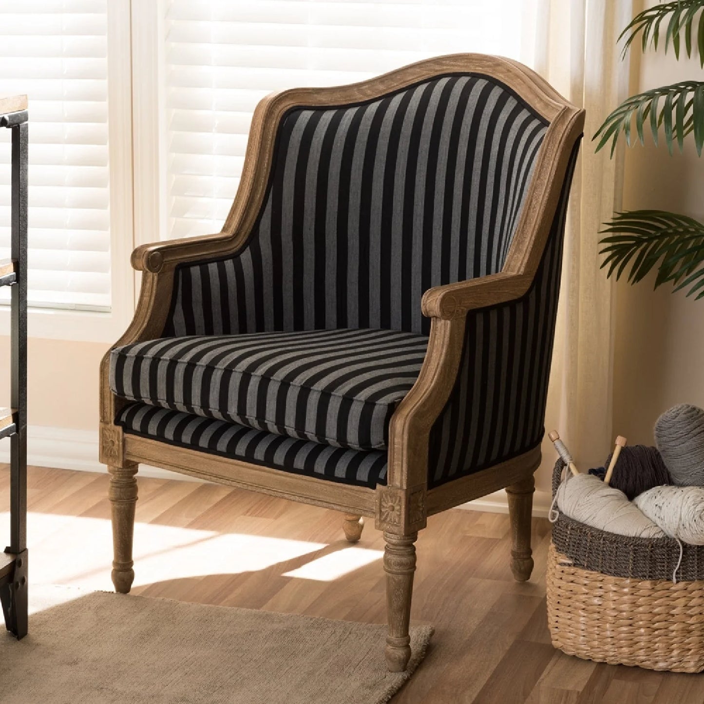 Luxury Striped Cotton French Accent Chair European Style for Villa