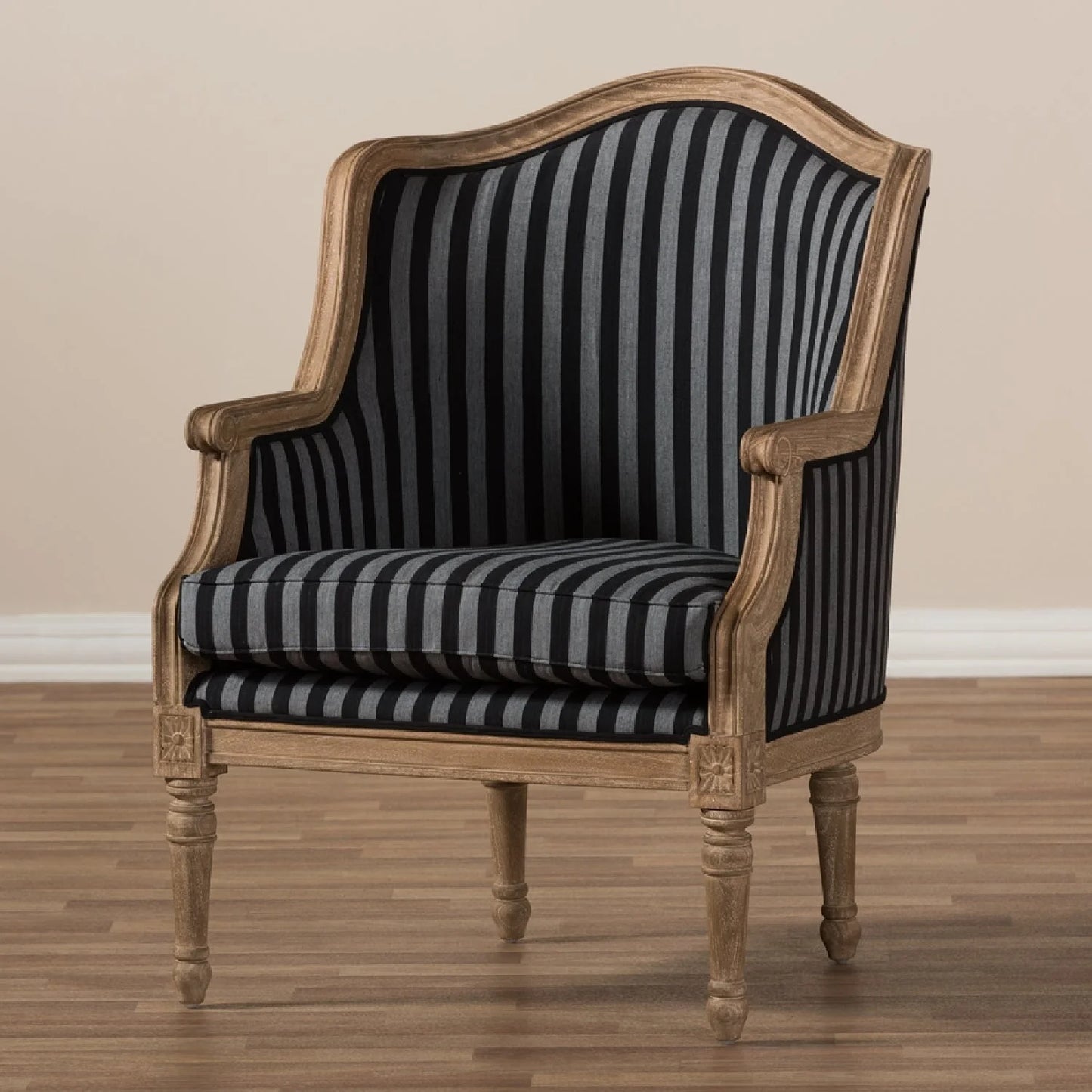 Luxury Striped Cotton French Accent Chair European Style for Villa