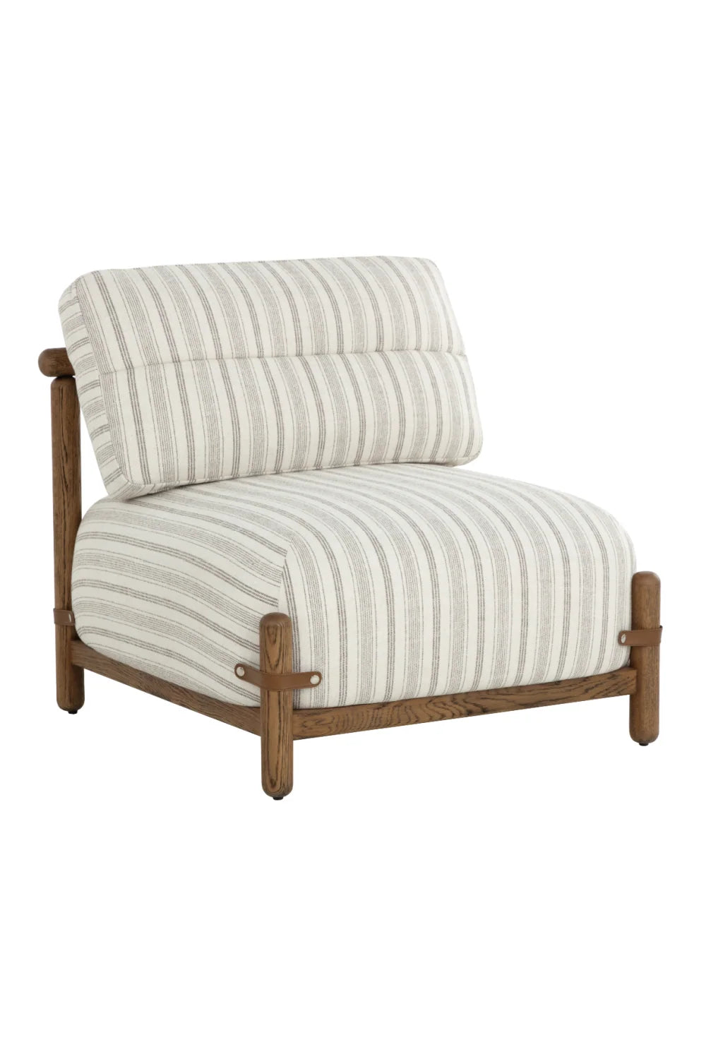 Luxury Striped Fabric Oak Lounge Chair European Style for Villa