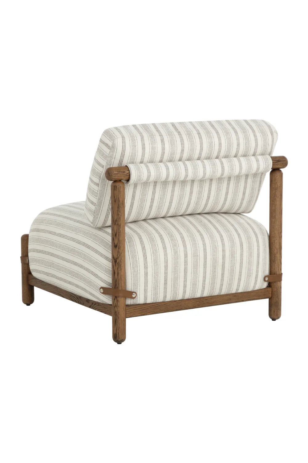 Luxury Striped Fabric Oak Lounge Chair European Style for Villa