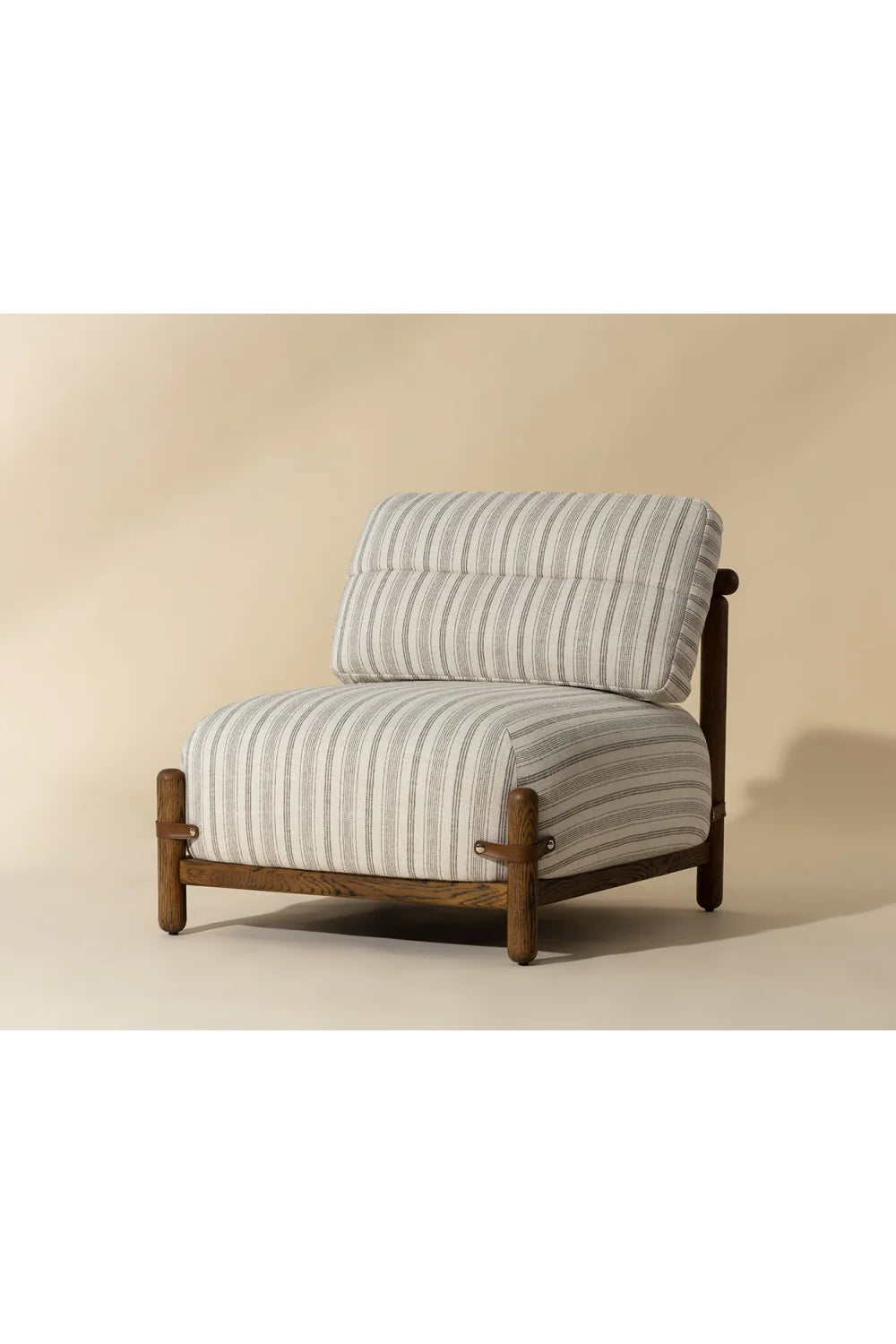 Luxury Striped Fabric Oak Lounge Chair European Style for Villa