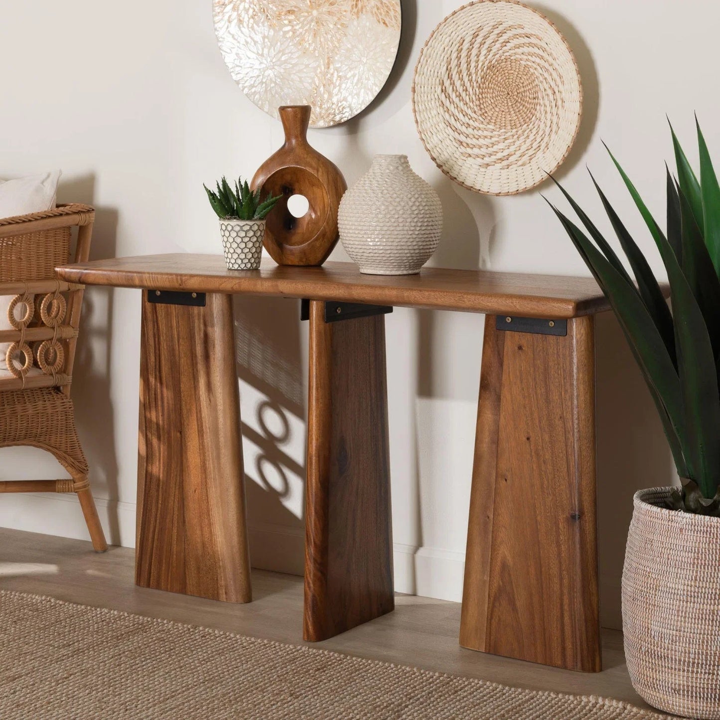Luxury Suar Wood Console Table Modern Italian Style for Villa