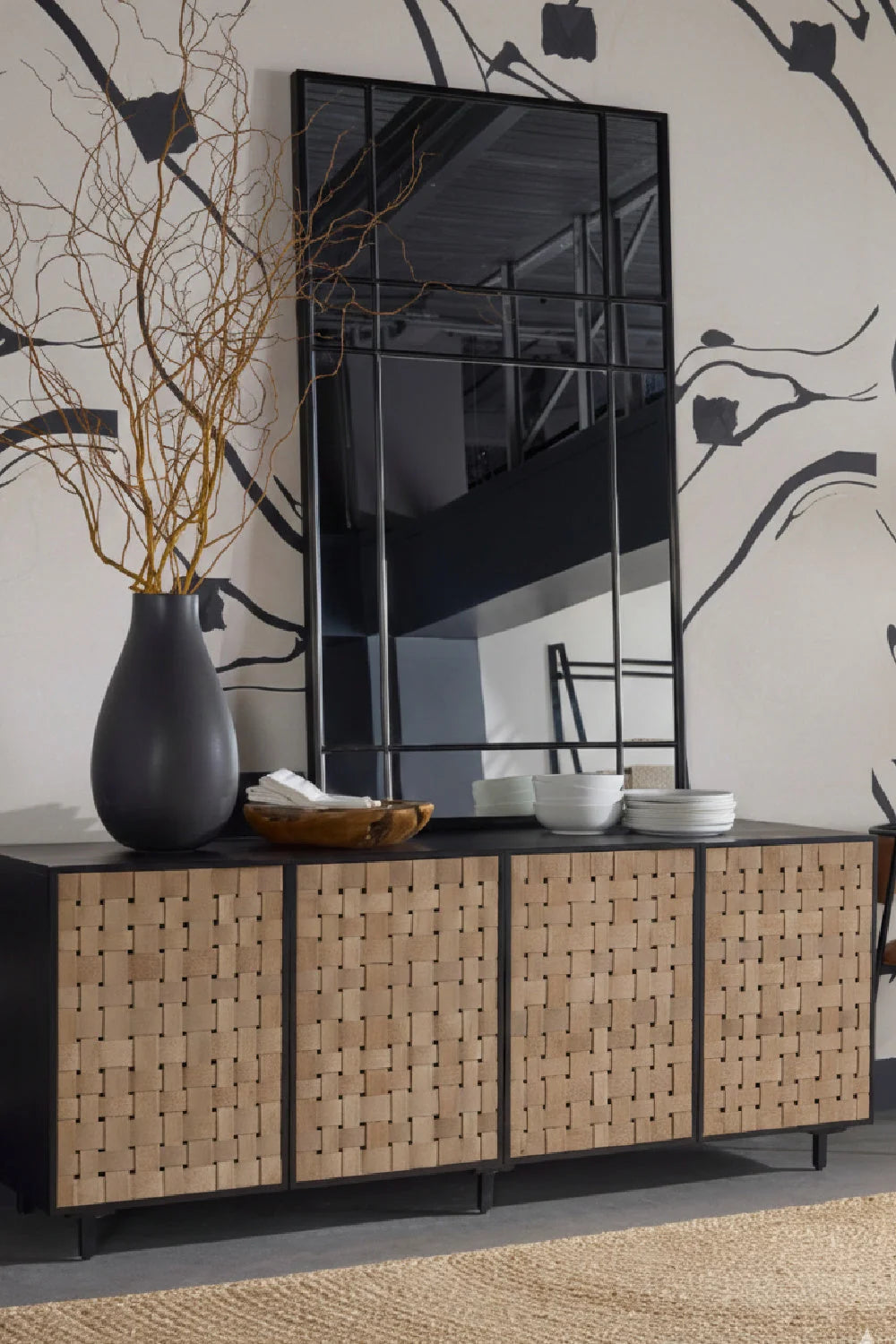 Luxury Sueded Tan Leather Sideboard European Style for Villa