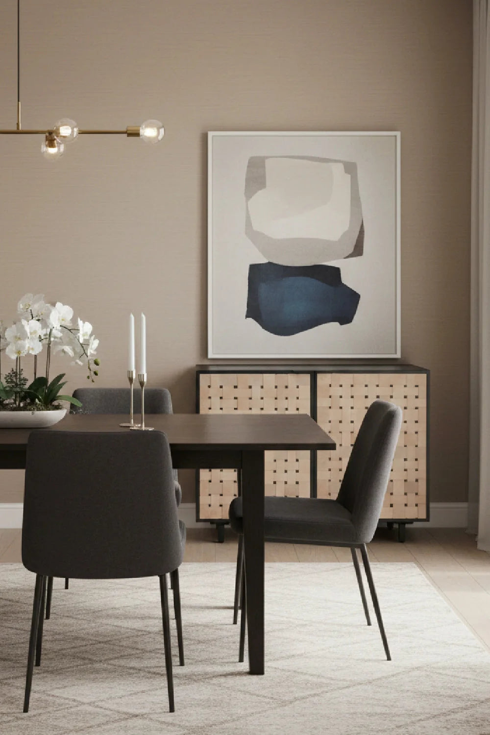 Luxury Sueded Tan Leather Sideboard European Style for Villa