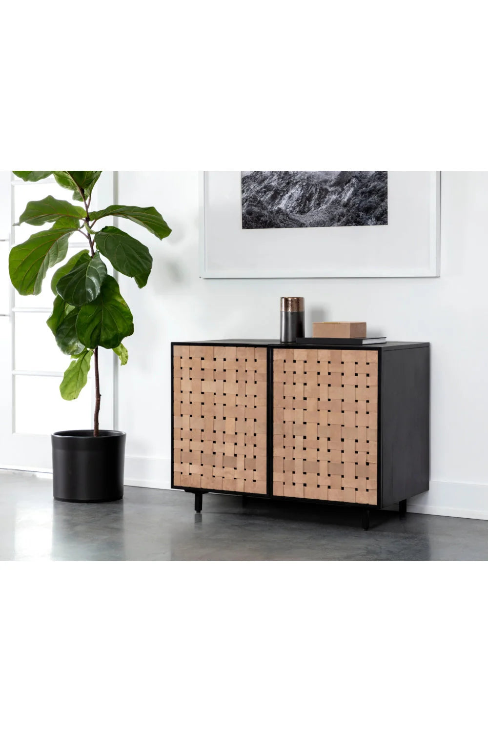 Luxury Sueded Tan Leather Sideboard European Style for Villa