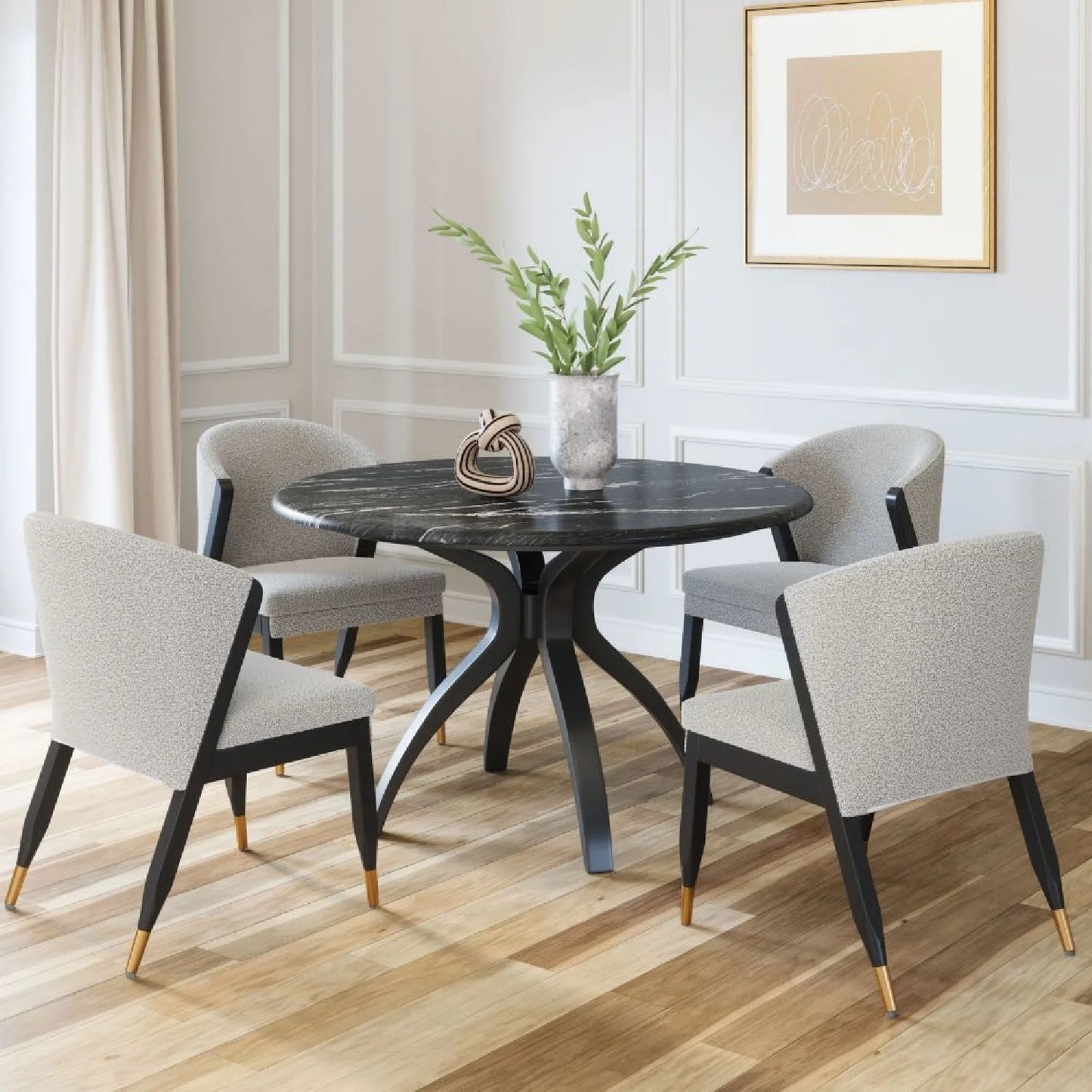 Luxury Sumay Round Black Marble Dining Table Modern Italian Style for Villa