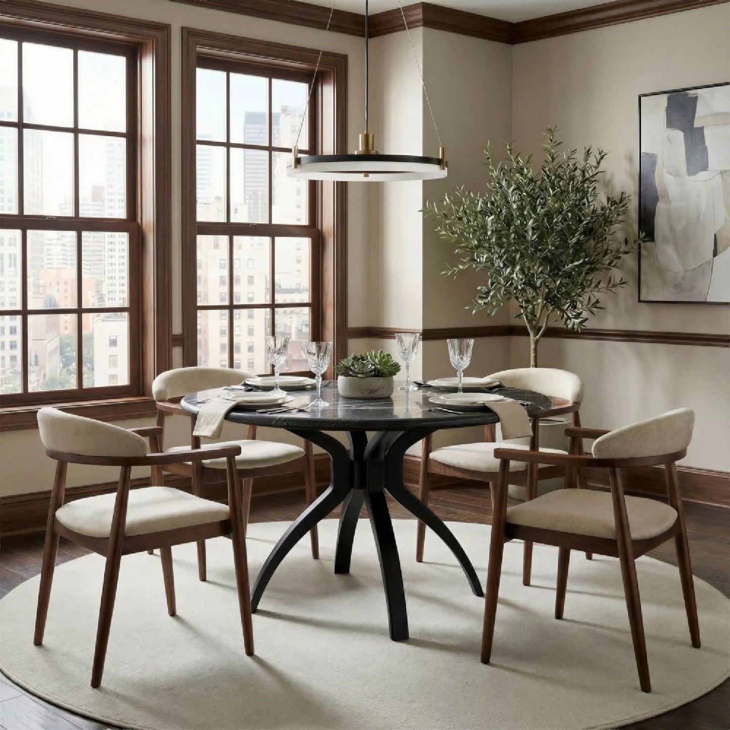 Luxury Sumay Round Black Marble Dining Table Modern Italian Style for Villa