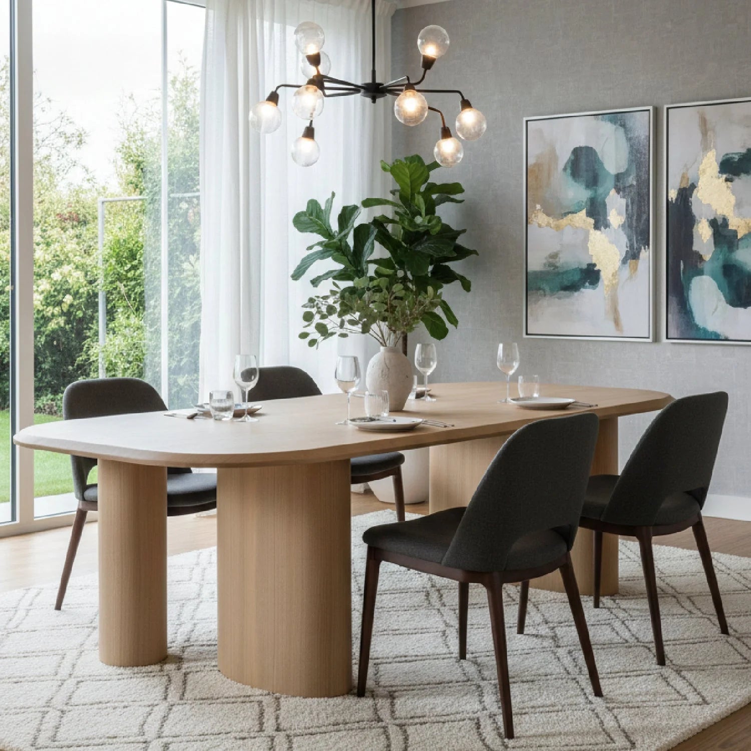 Luxury Summit Ash Veneer Oval Dining Table Modern Italian Style for Villa