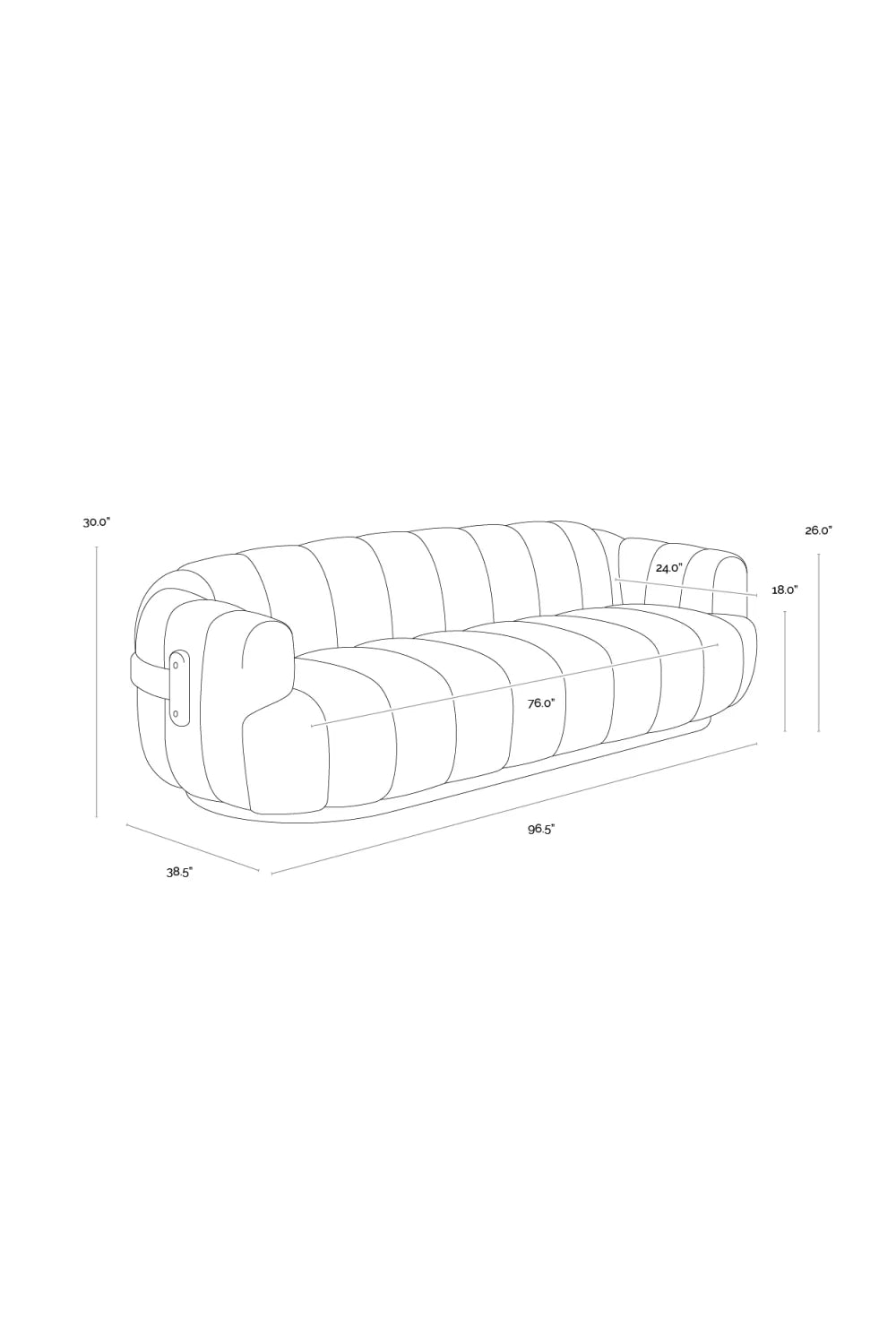 Luxury Tadeo Fabric Channeled Sofa Modern Italian Style for Villa