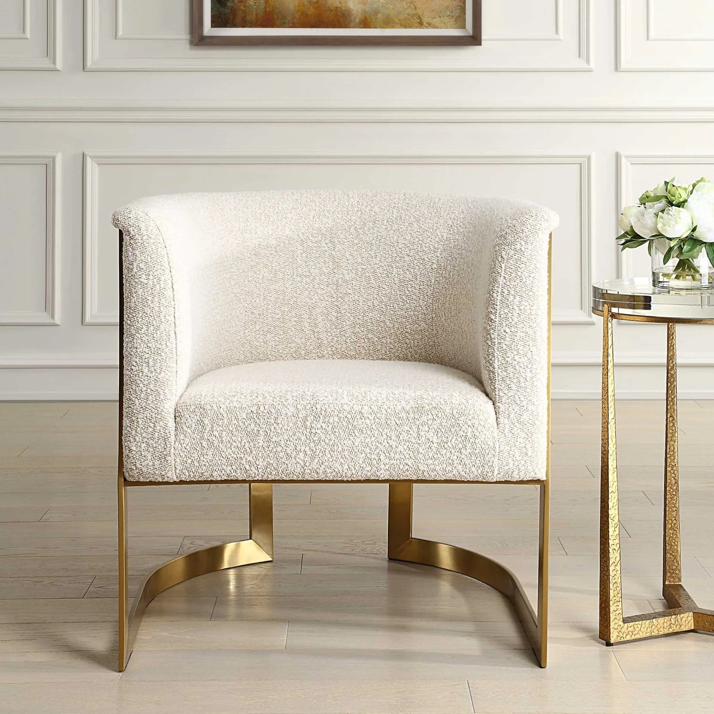 Luxury Tan Boucle Accent Chair Modern Italian Style for Villa