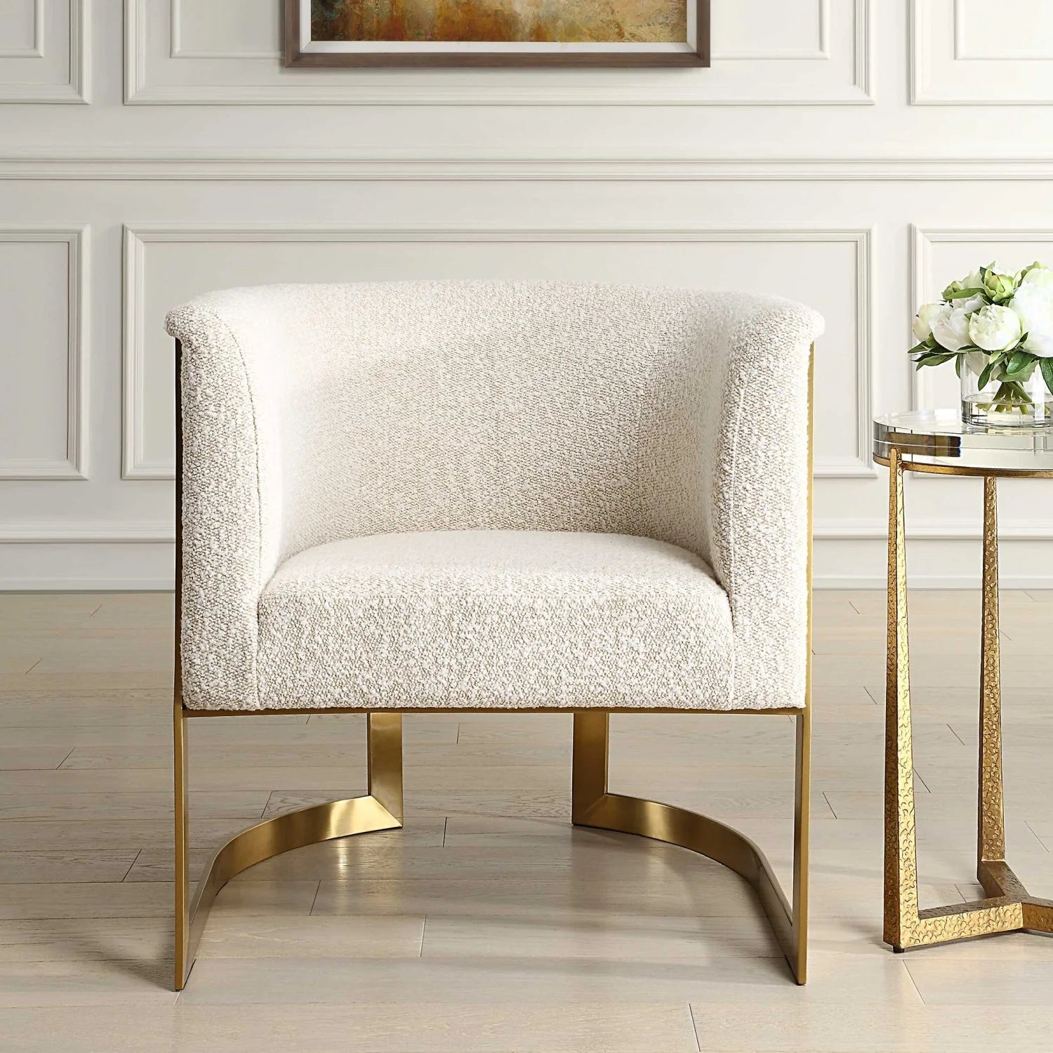 Luxury Tan Boucle Accent Chair Modern Italian Style for Villa