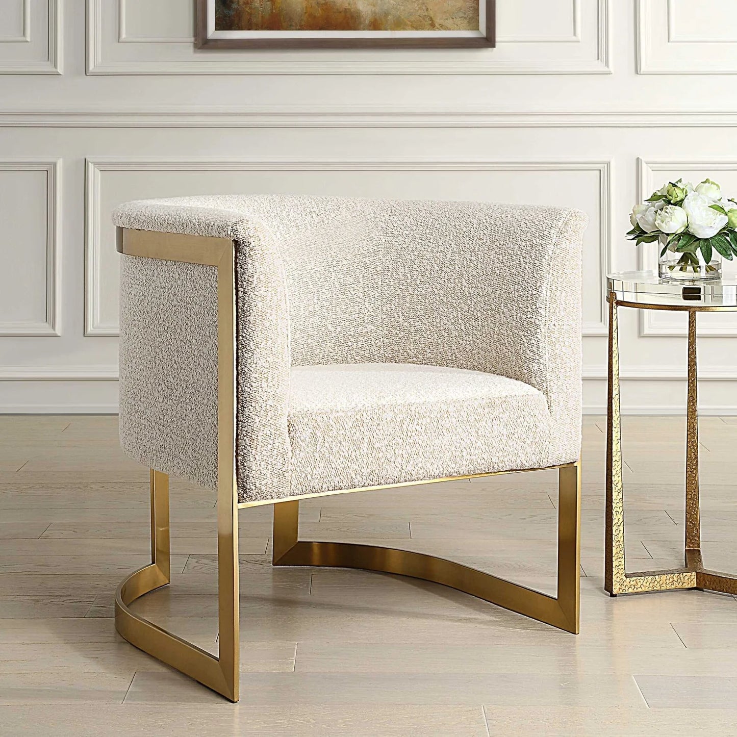 Luxury Tan Boucle Accent Chair Modern Italian Style for Villa