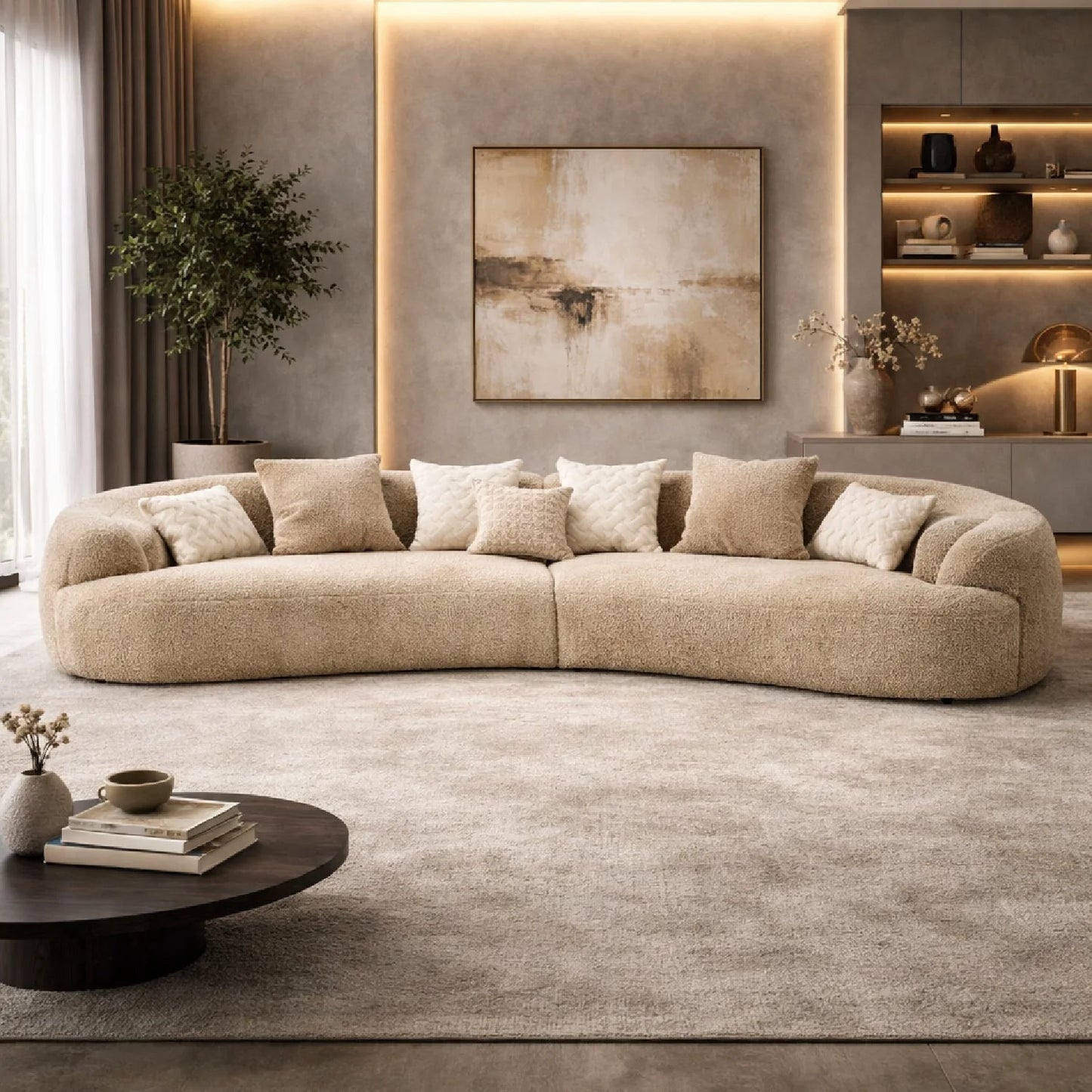 Luxury Tan Curved Sectional Sofa Modern Italian Style for Villa