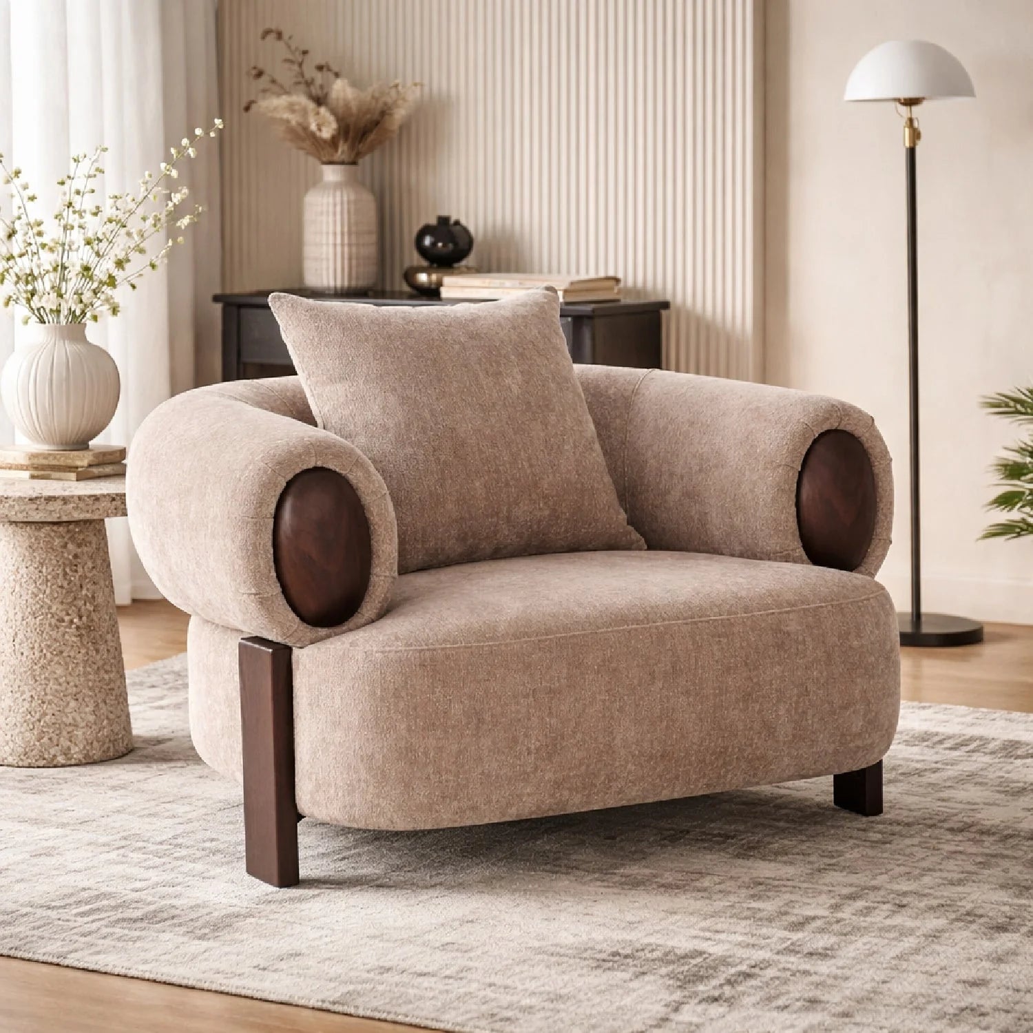 Luxury Tan Fabric Accent Chair European Style for Villa