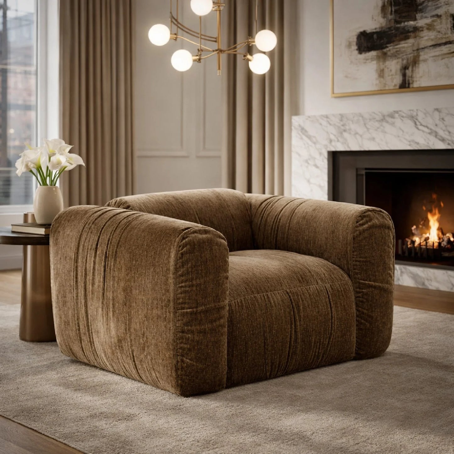 Luxury Tan Fabric Lounge Chair Modern Italian Style for Villa