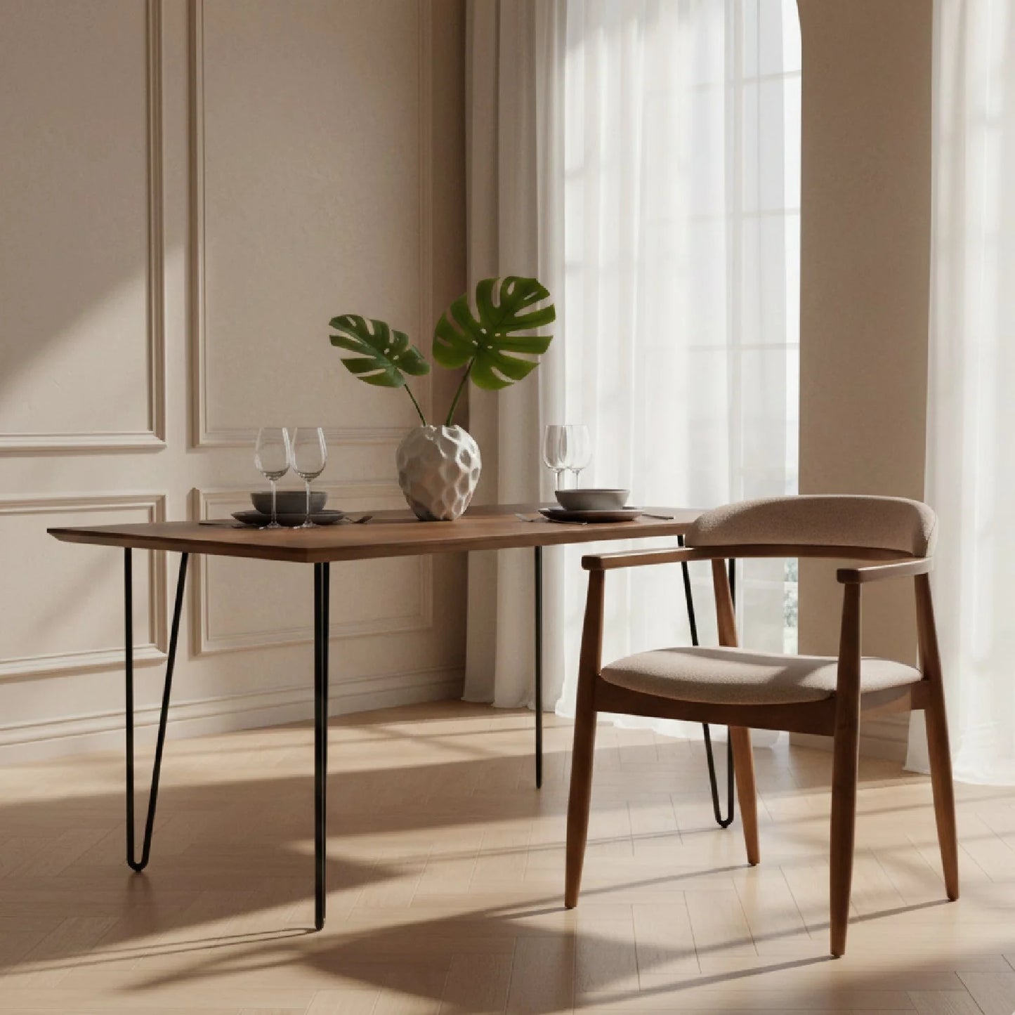 Luxury Tan Fabric Modern Dining Chair European Style for Villa
