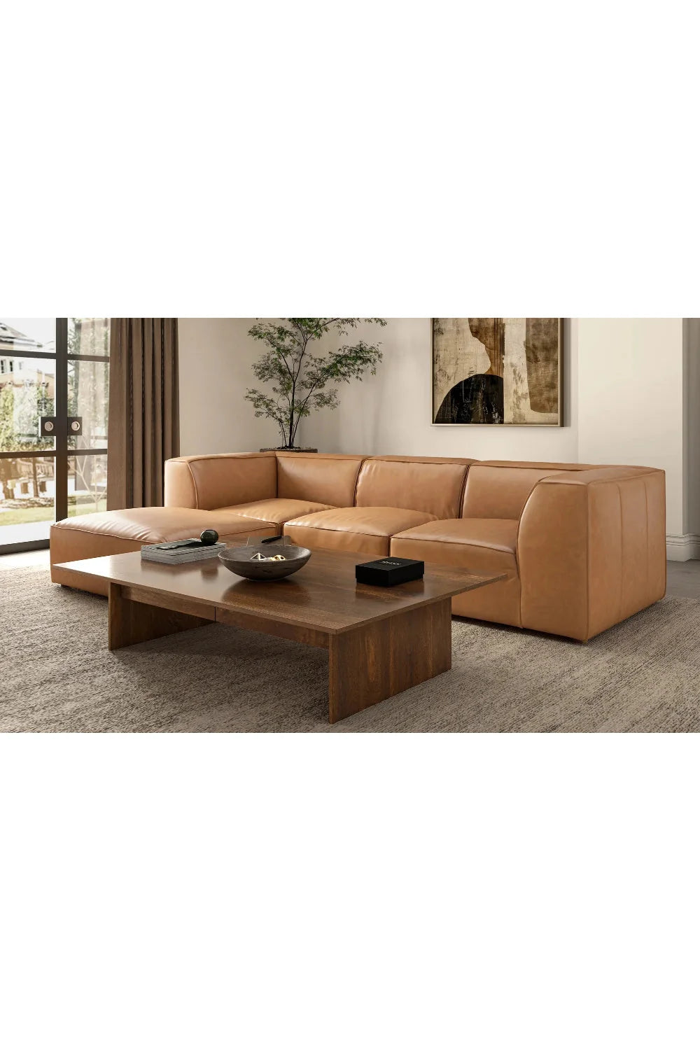 Luxury Tan Leather Corner Chair Modern Italian Style for Villa