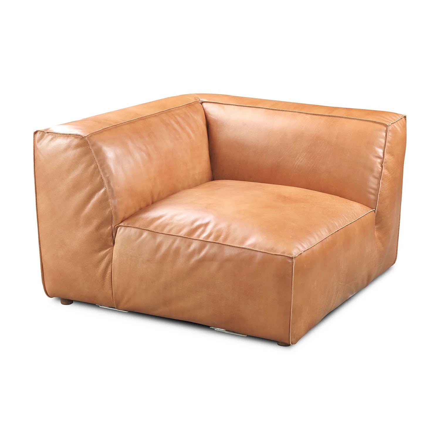 Luxury Tan Leather Corner Chair Modern Italian Style for Villa