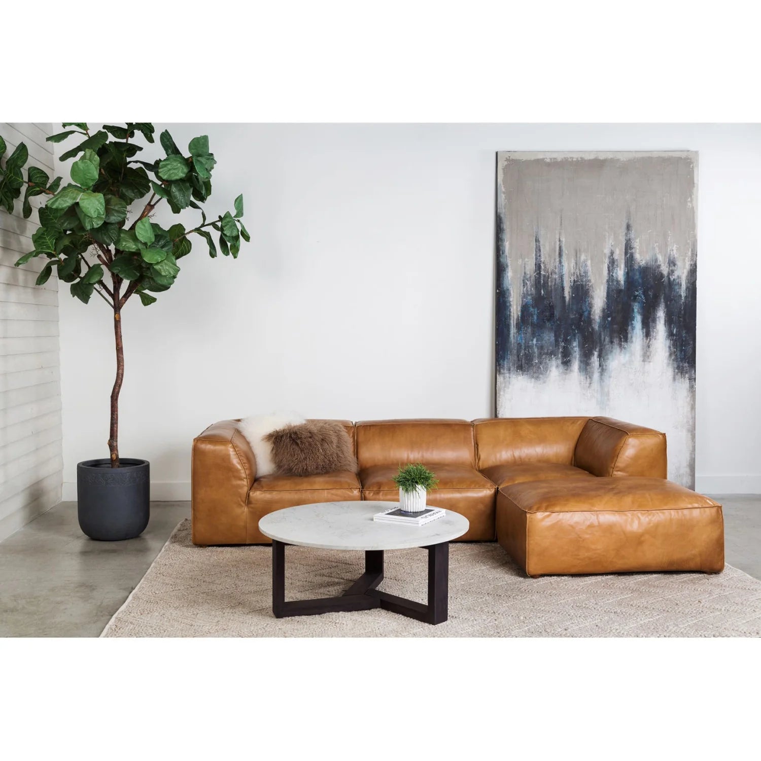 Luxury Tan Leather Corner Chair Modern Italian Style for Villa