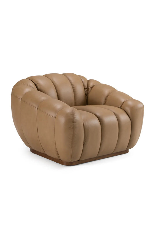 Luxury Tan Leather Lounge Chair Modern Italian Style for Villa