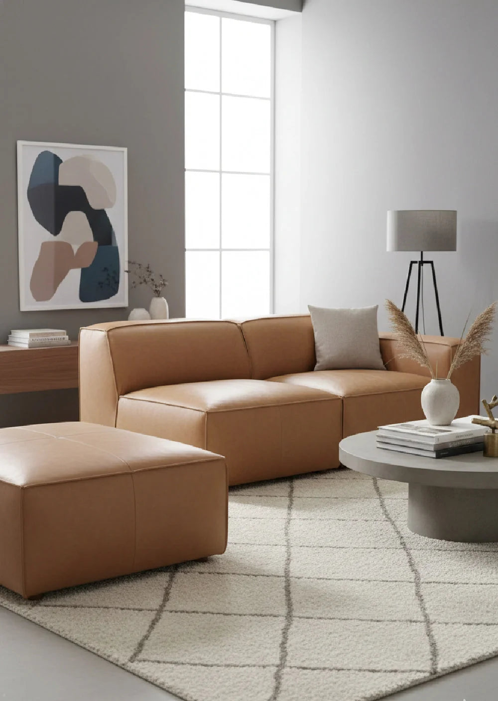 Luxury Tan Leather Slipper Chair Modern European Style for Villa