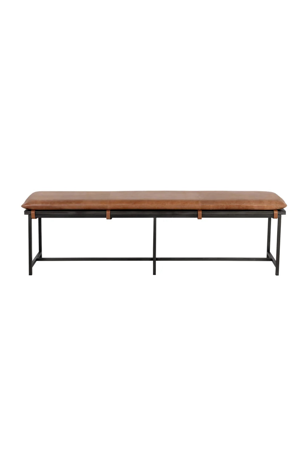 Luxury Tan Leather Steel Frame Bench European Style for Villa