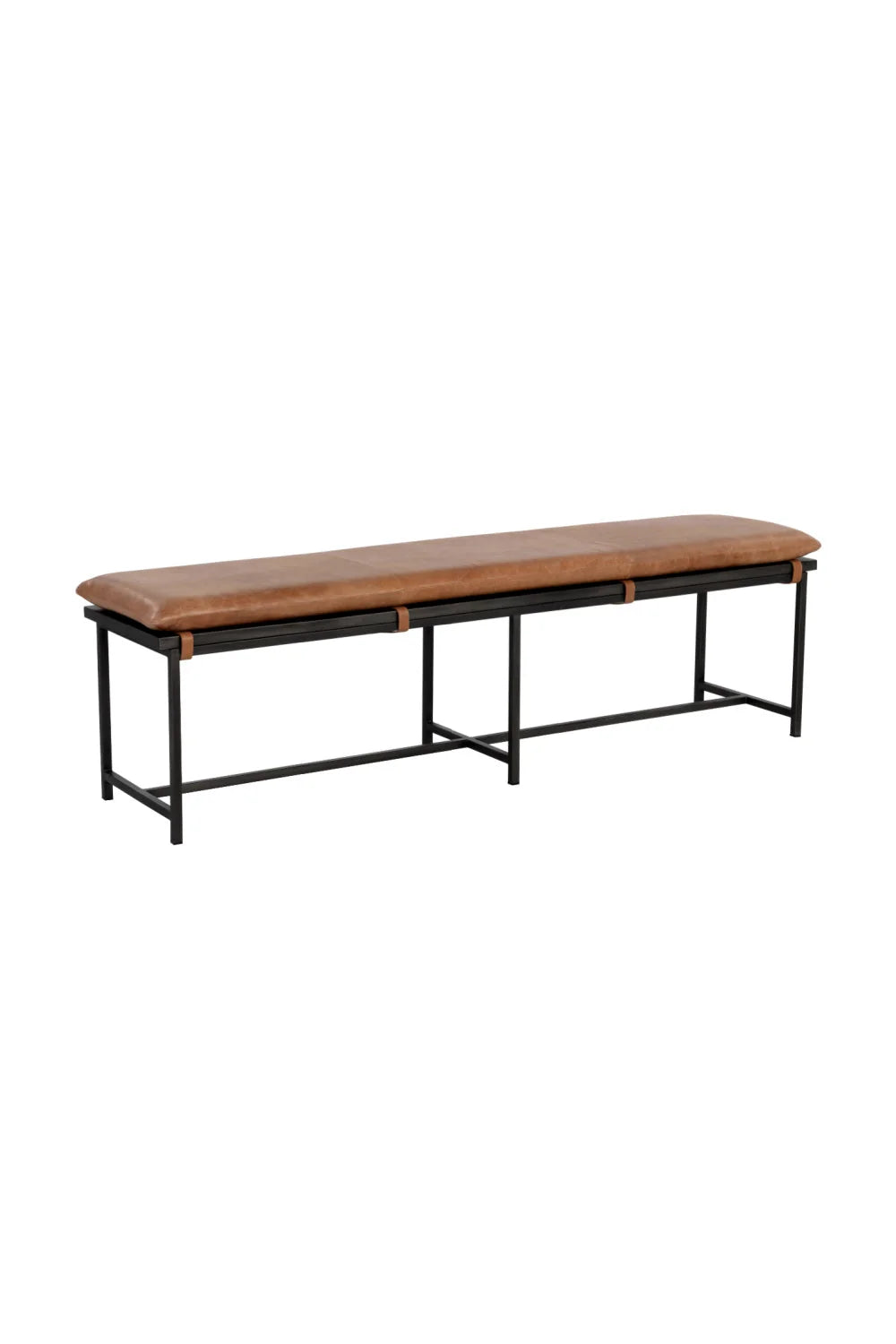 Luxury Tan Leather Steel Frame Bench European Style for Villa