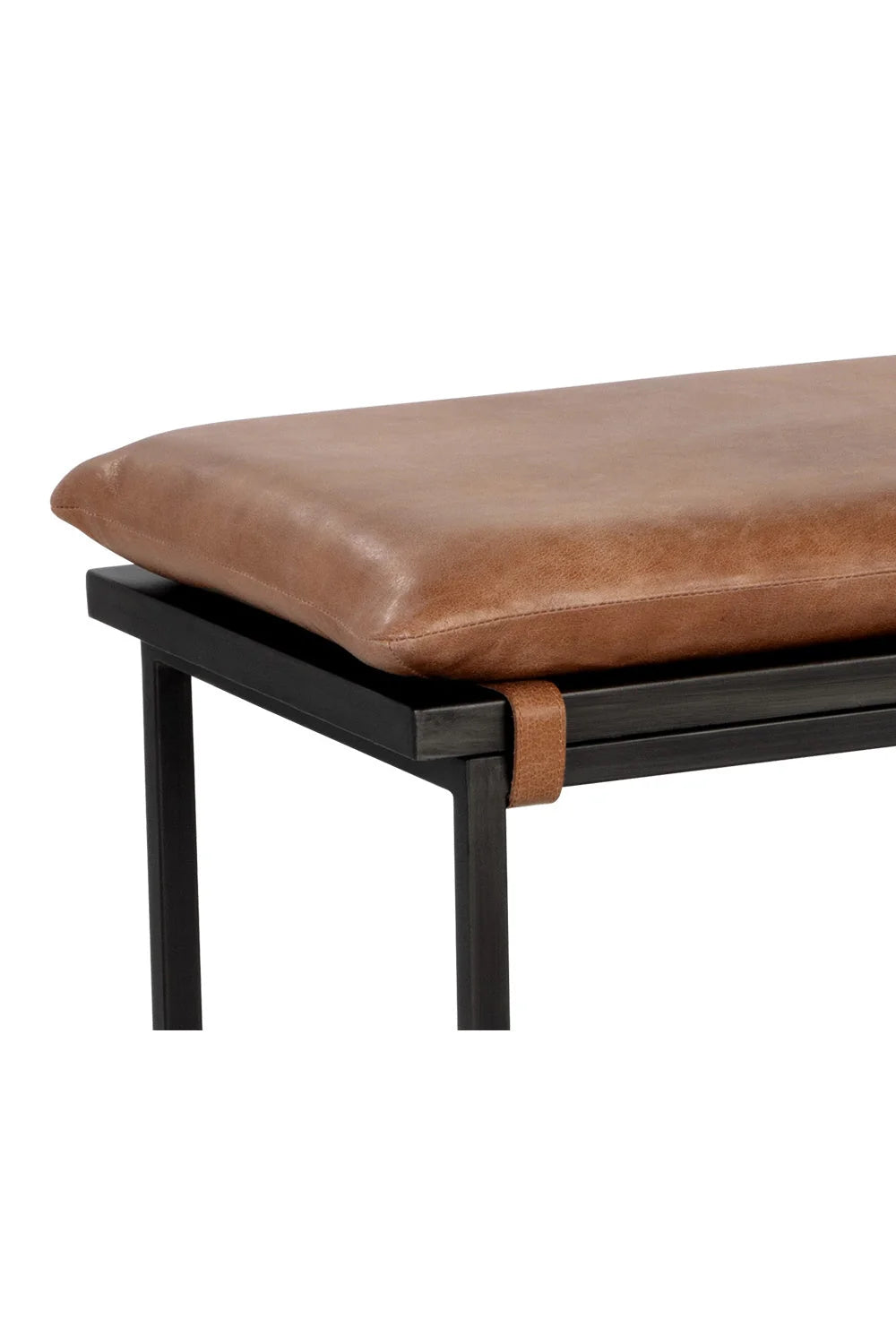 Luxury Tan Leather Steel Frame Bench European Style for Villa