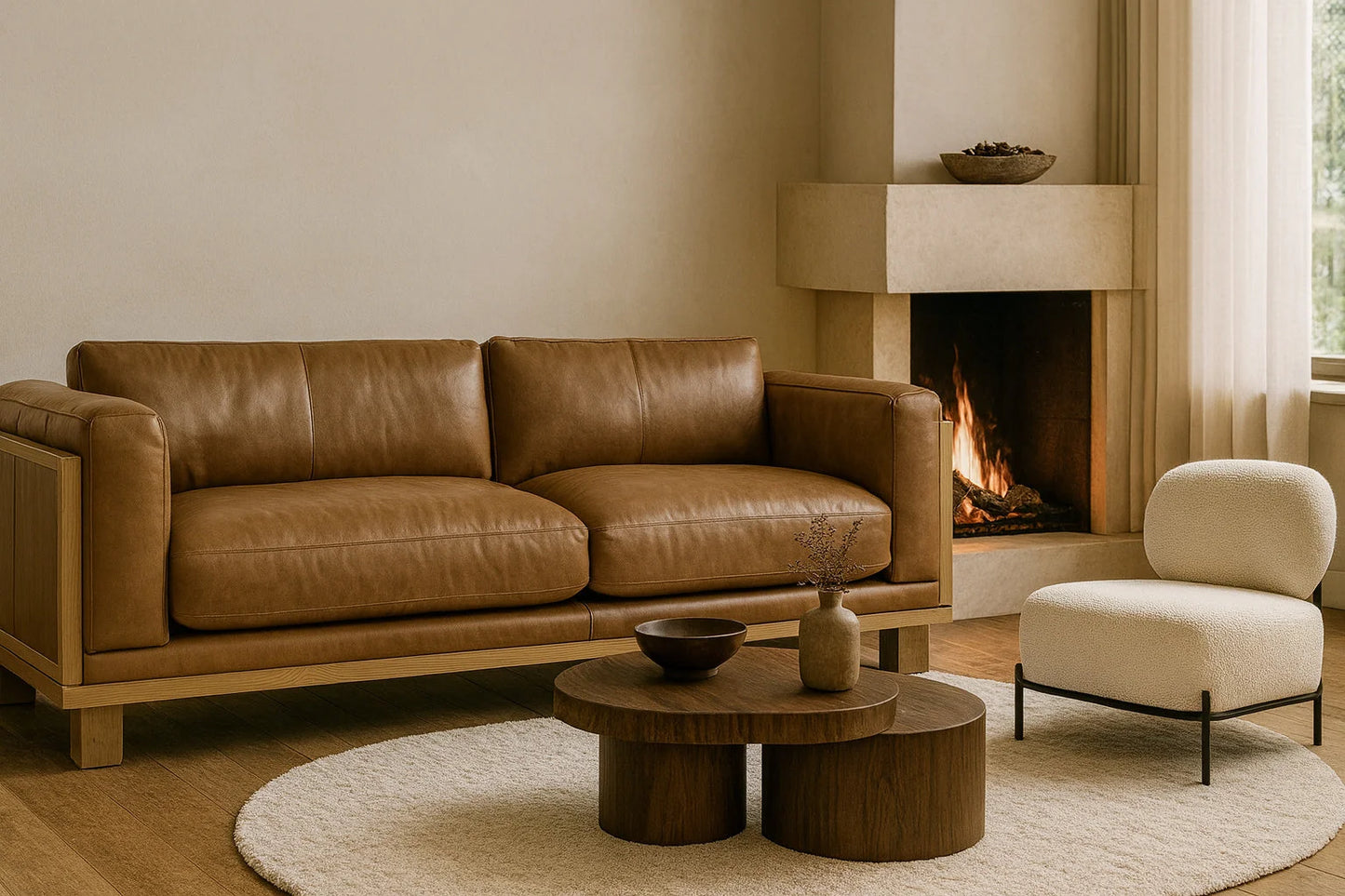 Luxury Tan Leather Wicker Sofa Modern Italian Style for Villa