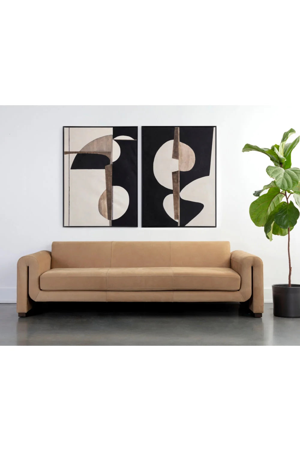 Luxury Tan Nubuck Leather Sofa Modern Italian Style for Villa