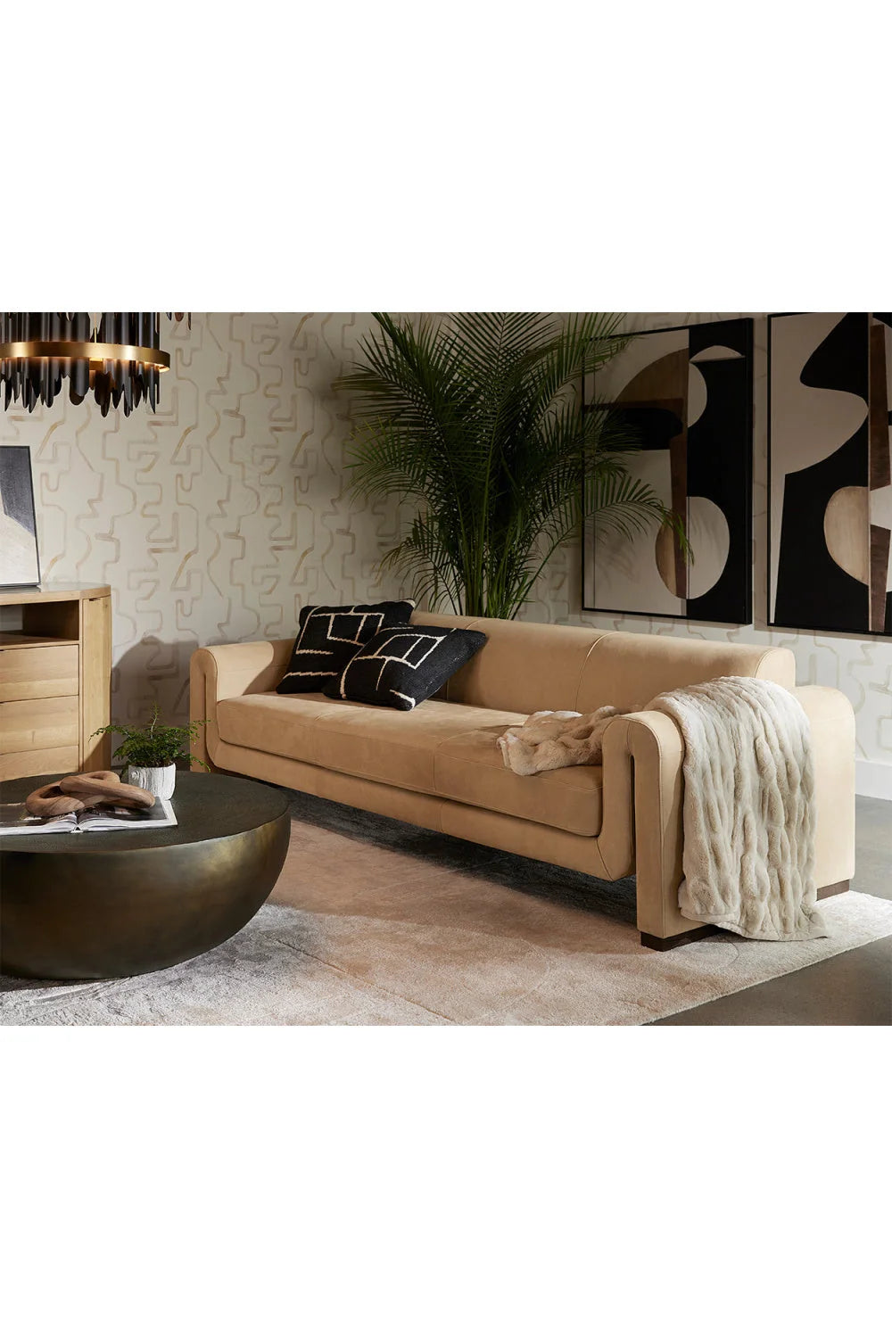 Luxury Tan Nubuck Leather Sofa Modern Italian Style for Villa