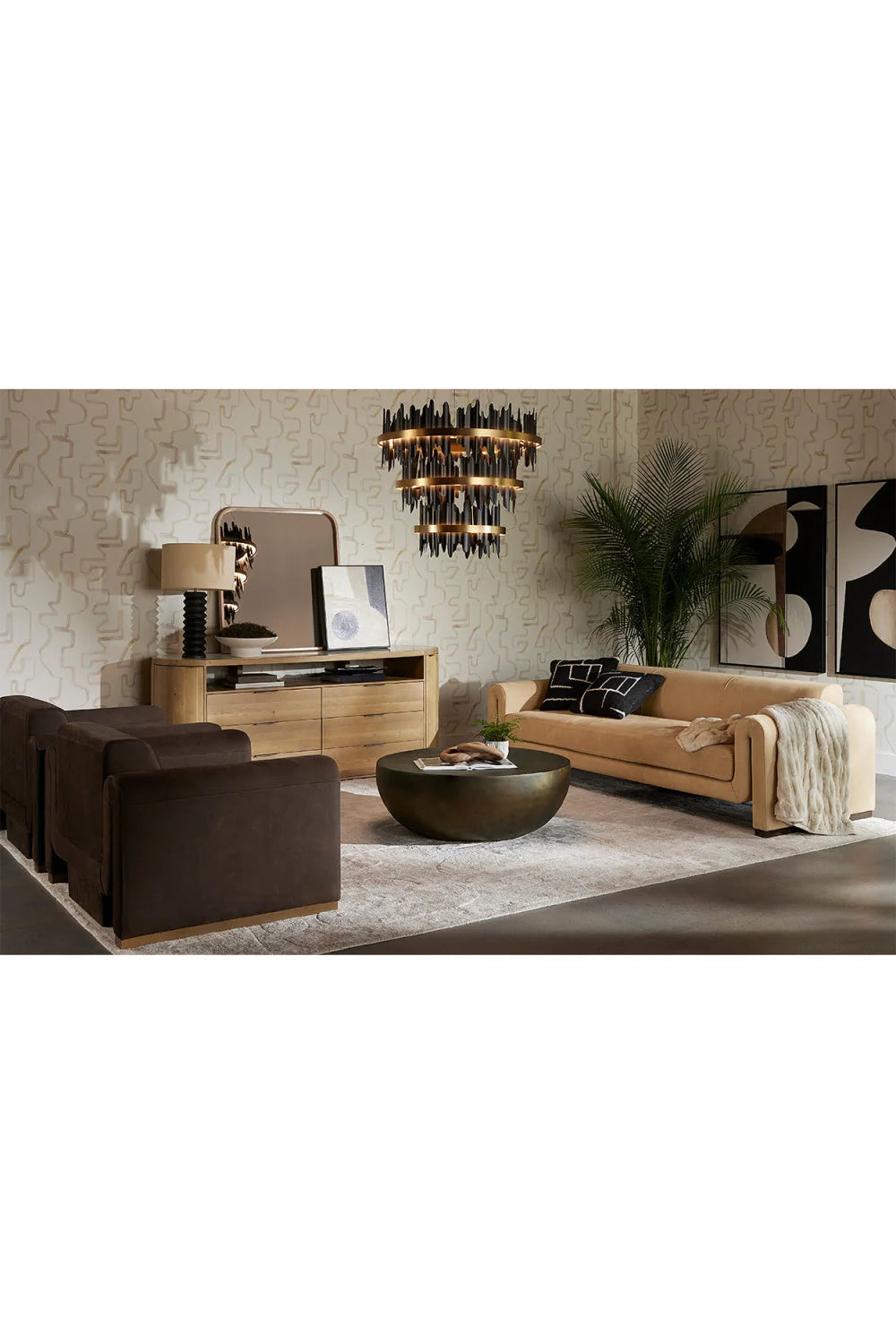 Luxury Tan Nubuck Leather Sofa Modern Italian Style for Villa