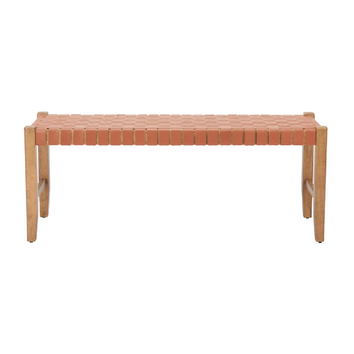 Luxury Tan Woven Leather Bench European Style for Villa