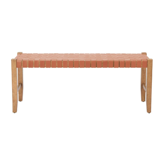 Luxury Tan Woven Leather Bench European Style for Villa