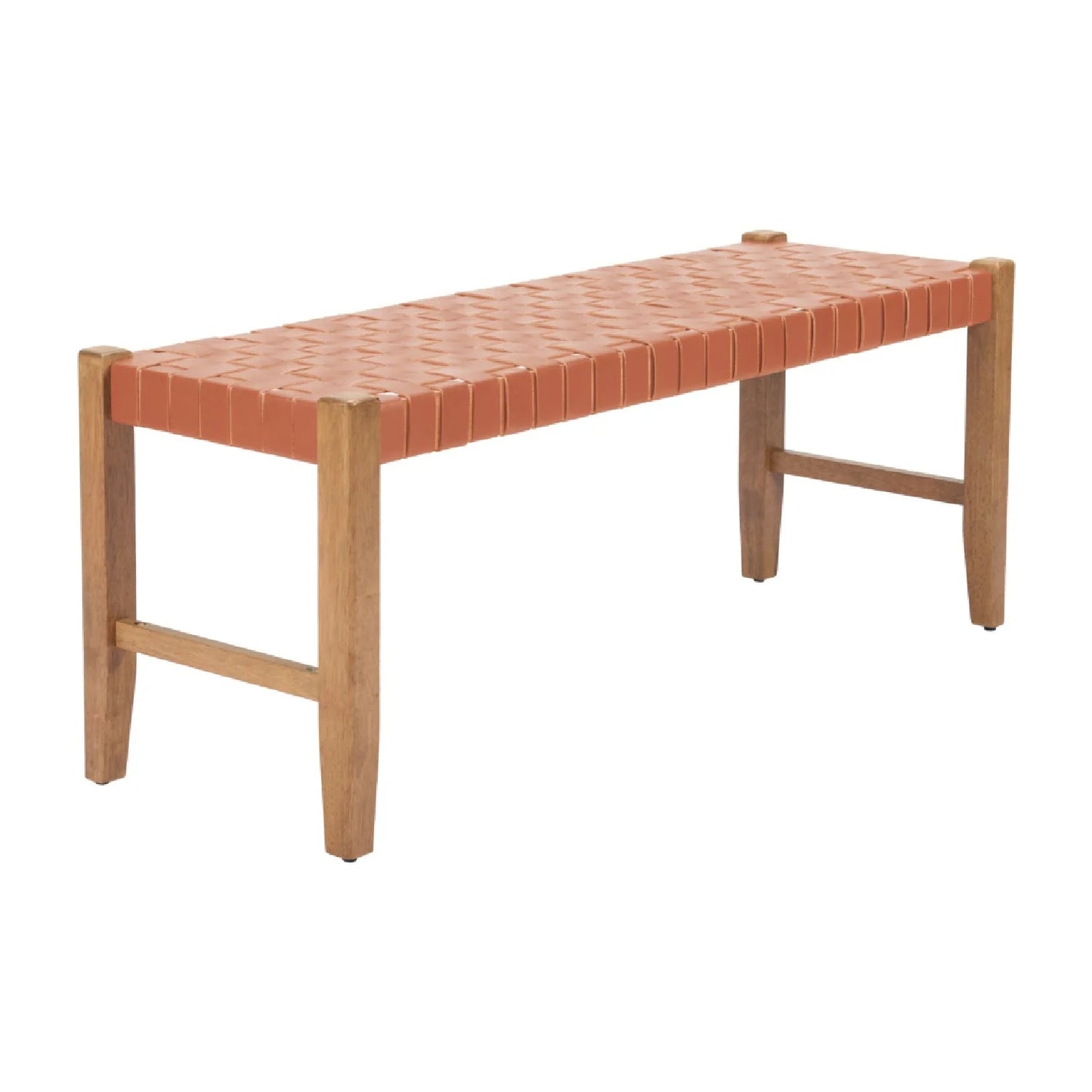 Luxury Tan Woven Leather Bench European Style for Villa