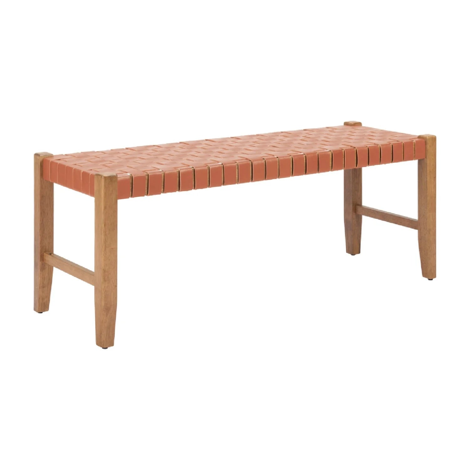 Luxury Tan Woven Leather Bench European Style for Villa